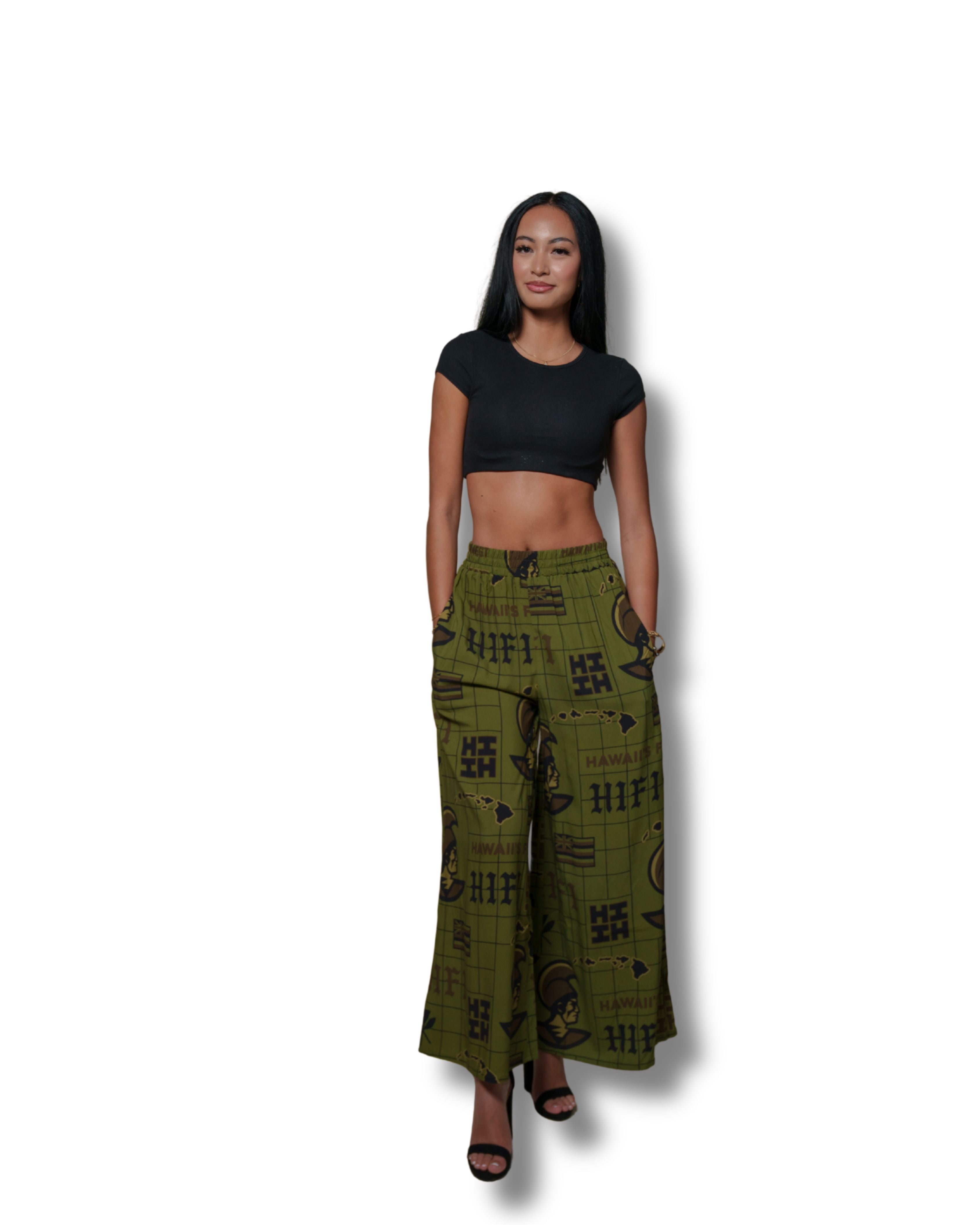KOA ALOHA WOMEN'S MILITARY FLOWY PANTS Shirts Hawaii's Finest X-SMALL 
