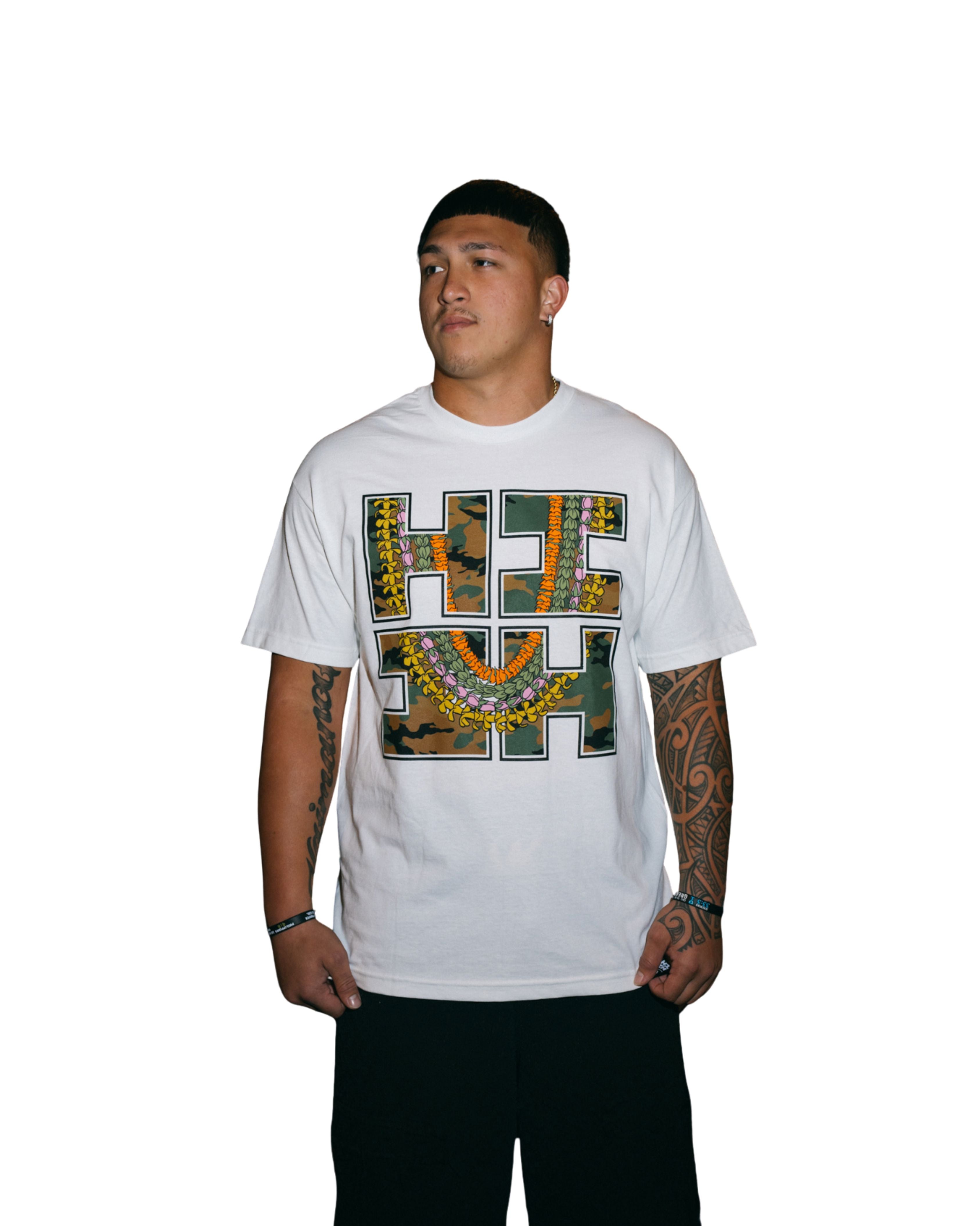 LEI CAMO LOGO WHITE T-SHIRT Shirts Hawaii's Finest MEDIUM 