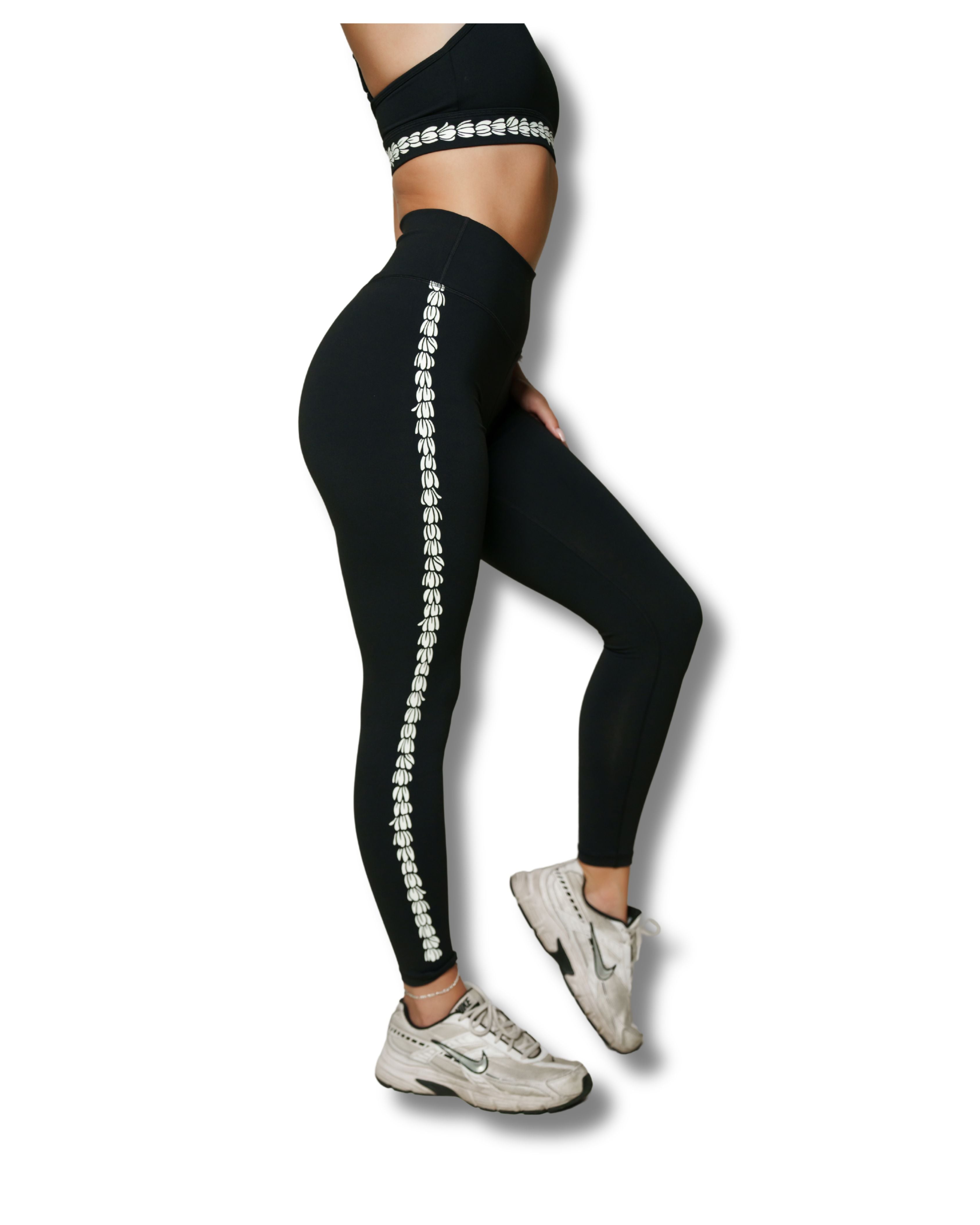 LEI PIKAKE BLACK LEGGINGS Activewear Hawaii's Finest X-SMALL 