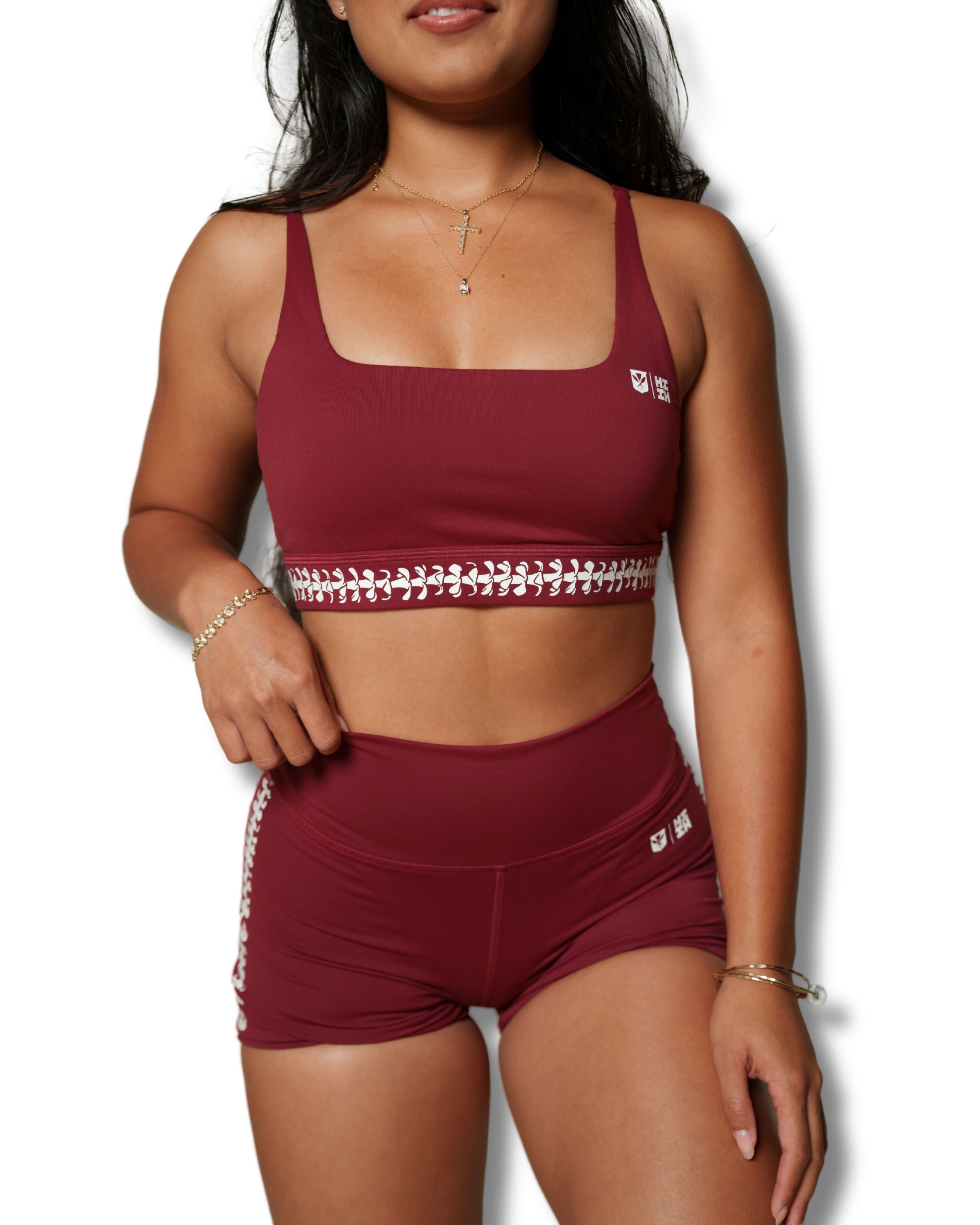 LEI PUAKENIKENI BURGUNDY SHORTS Activewear Hawaii's Finest 