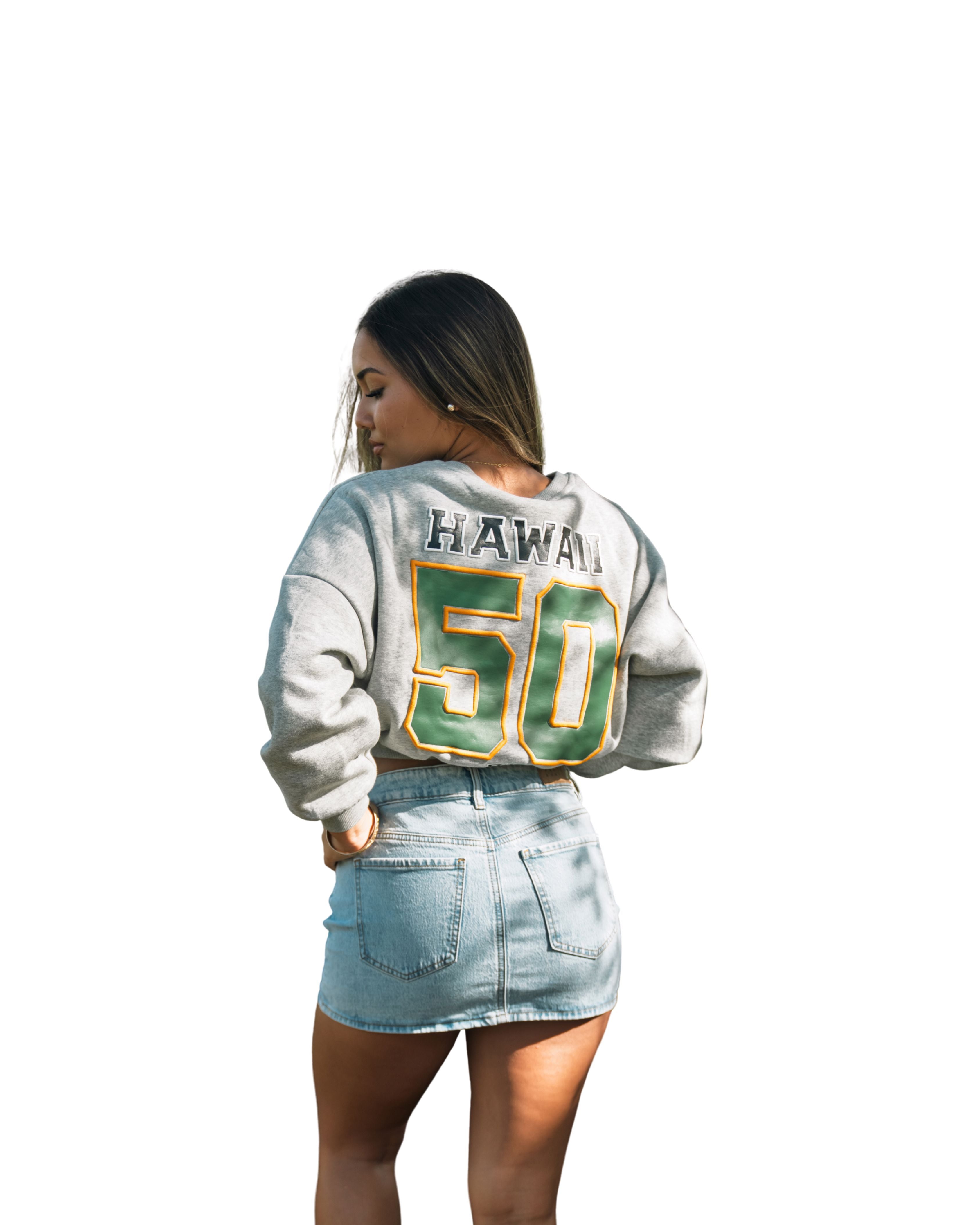 LIGHT GRAY HAWAII WOMEN'S OVERSIZED CROP SWEATER Jacket Hawaii's Finest 