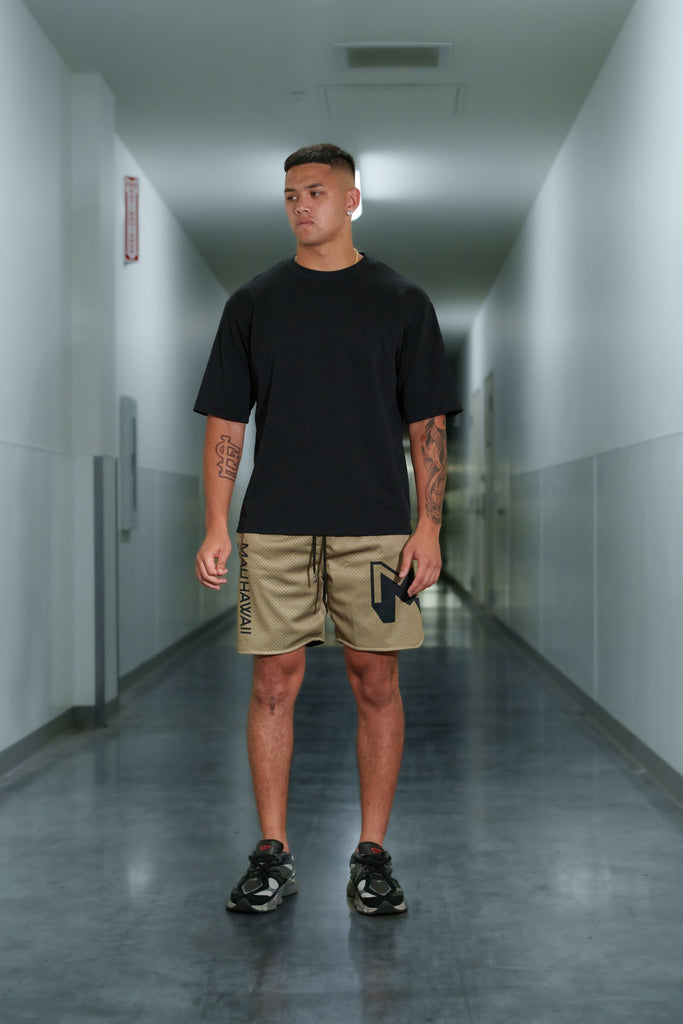 MAU TAUPE & BLACK MESH SHORTS Shorts Mau Hawaii SMALL 