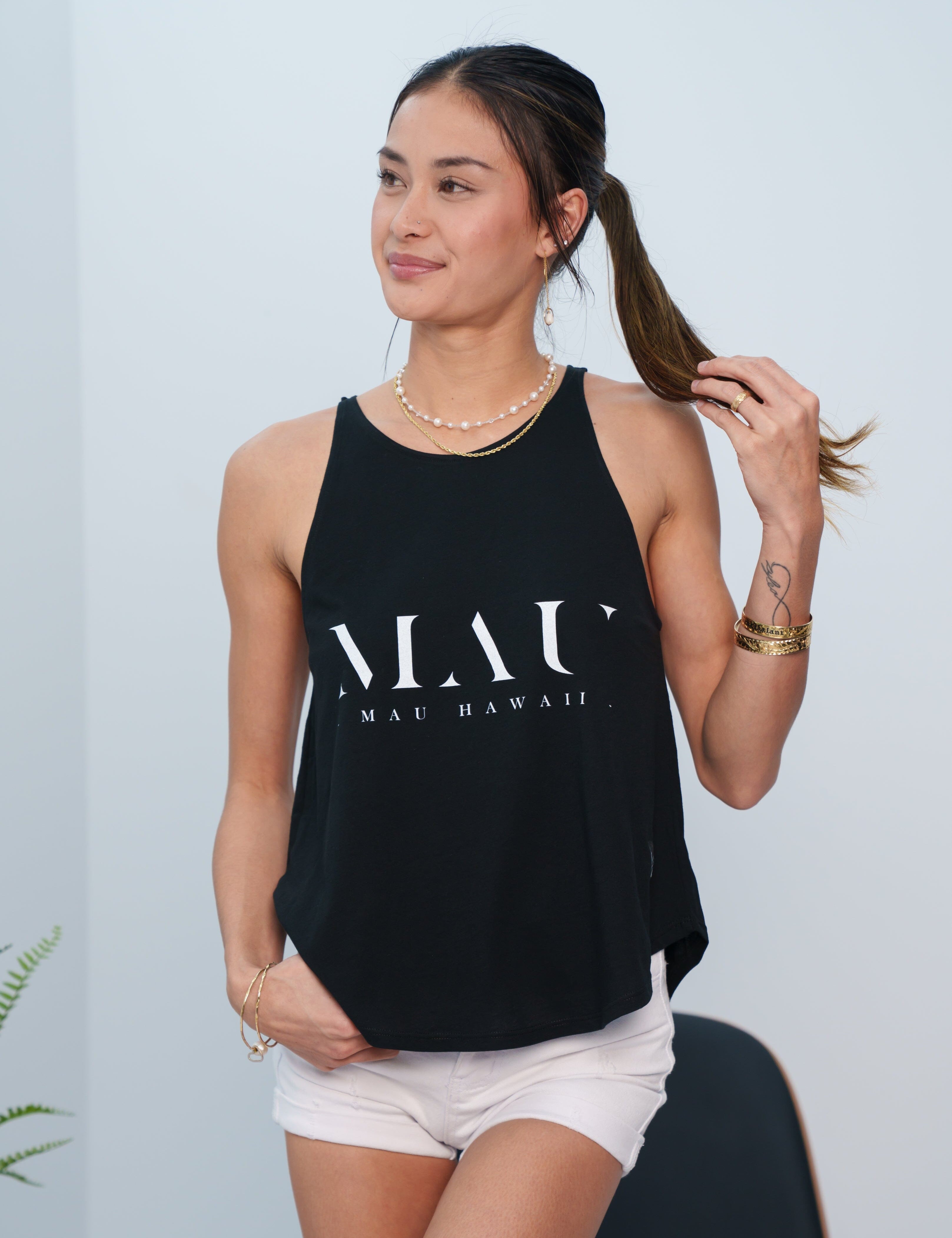 MAU WOMEN'S BLACK SHADOW TOP Shirts Mau Hawaii 