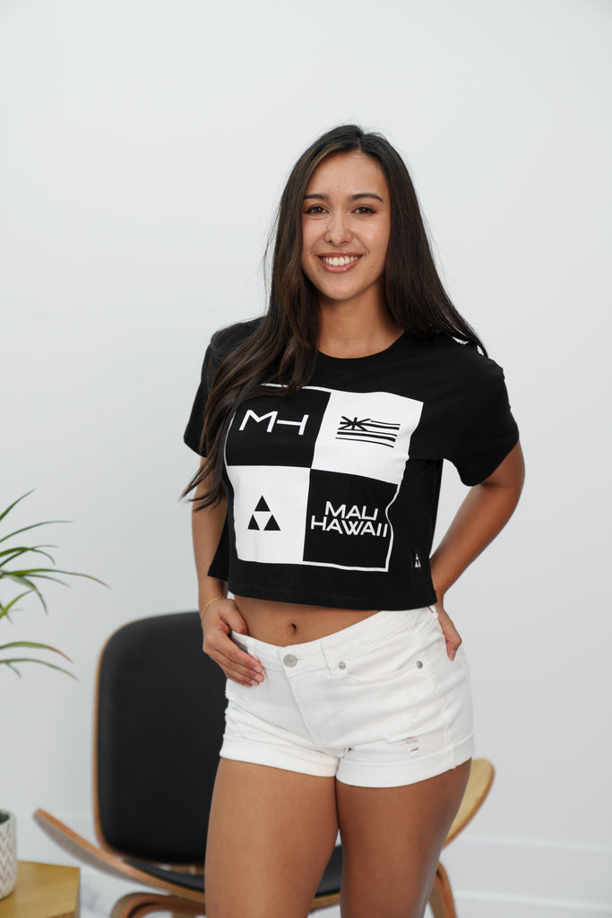 MAU WOMEN'S BLACK & WHITE SQUARE TOP Shirts Mau Hawaii X-SMALL 