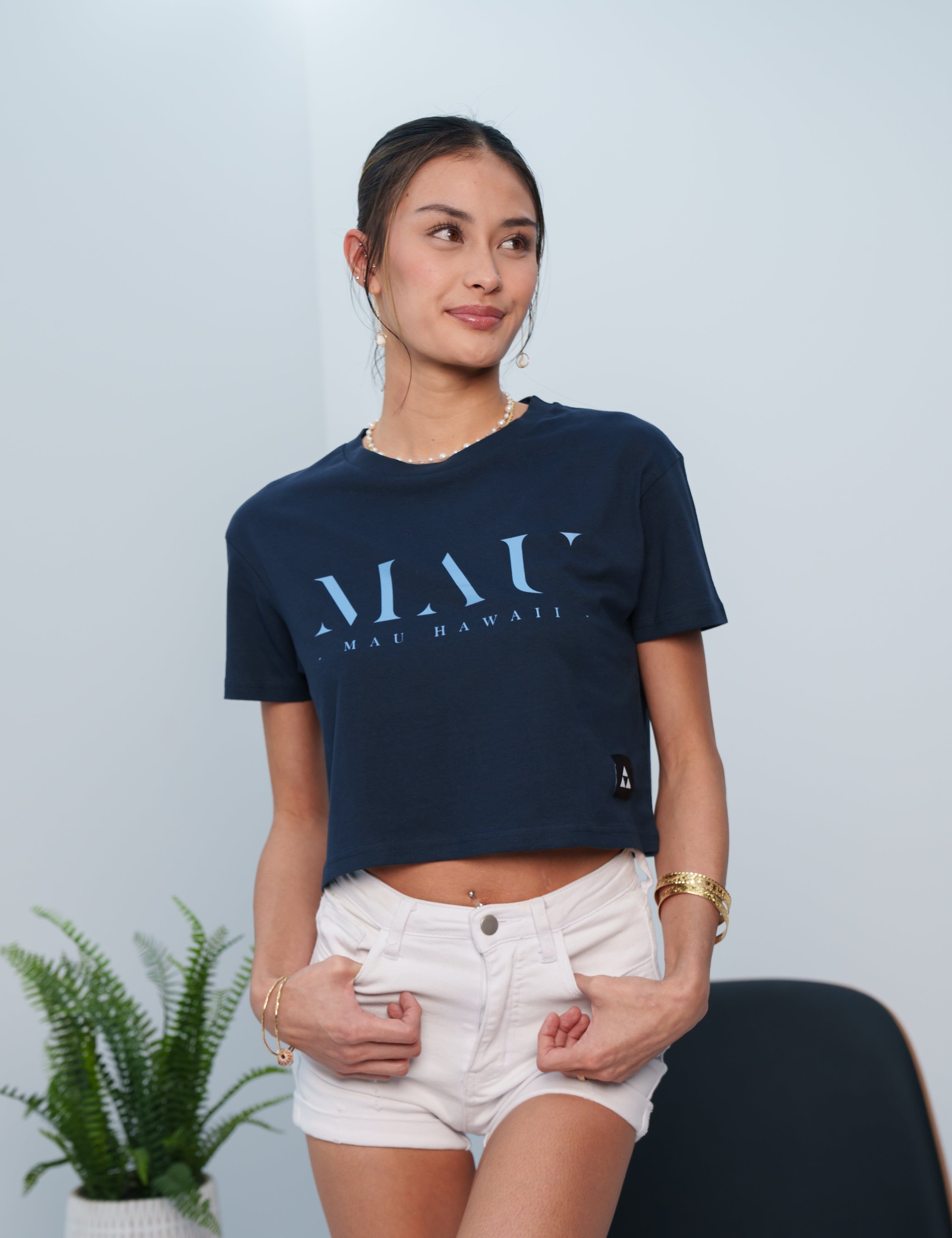 MAU WOMEN'S NAVY SHADOW TOP Shirts Mau Hawaii X-SMALL 