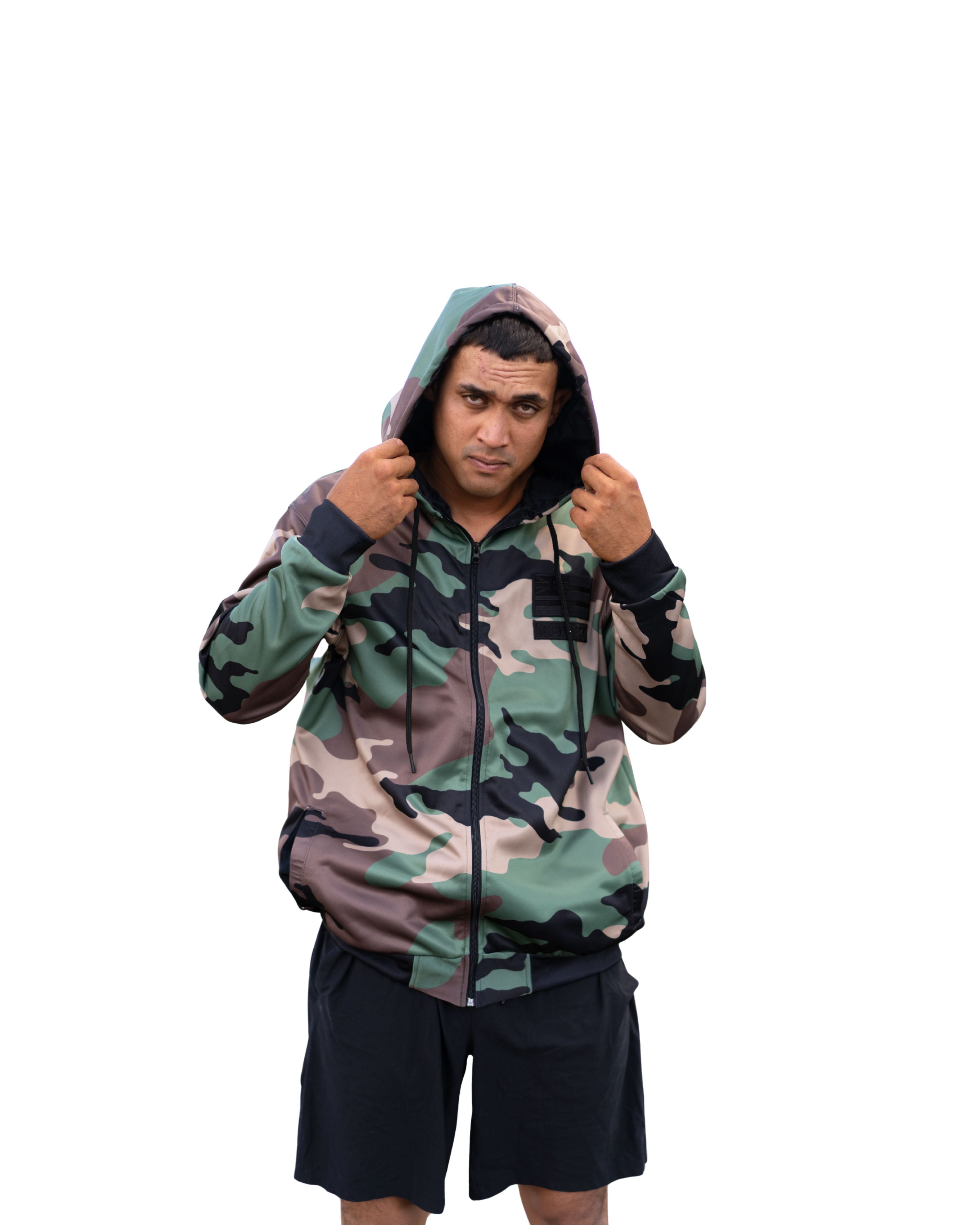 MILITARY CAMO HOODED BOMBER JACKET Jacket Hawaii's Finest SMALL 
