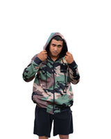 MILITARY CAMO HOODED BOMBER JACKET