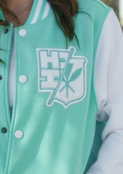 MINT & WHITE SPLIT LOGO VARSITY JACKET Jacket Hawaii's Finest 