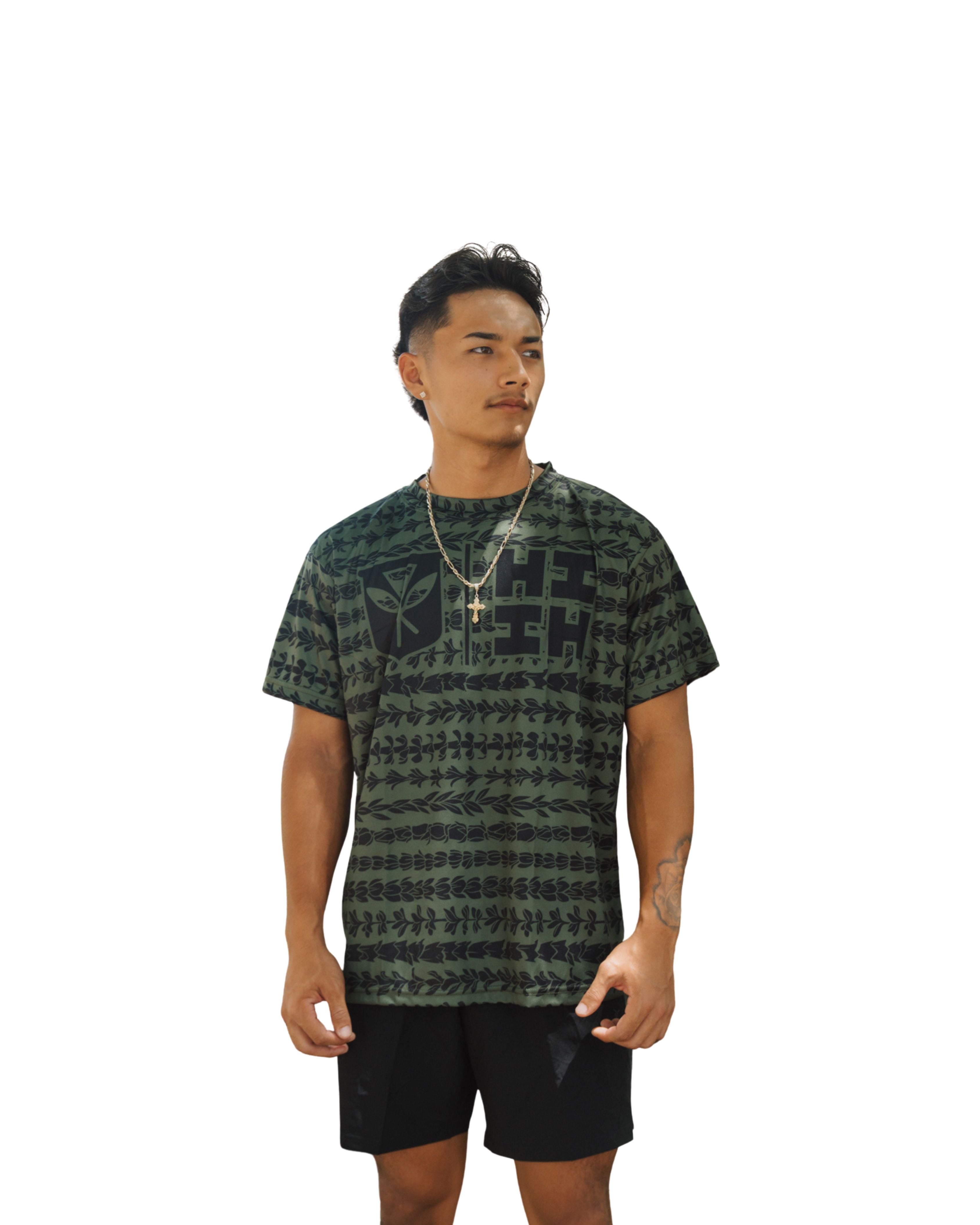 OLIVE & BLACK LEIS DRI-FIT T-SHIRT Hawaii's Finest SMALL 