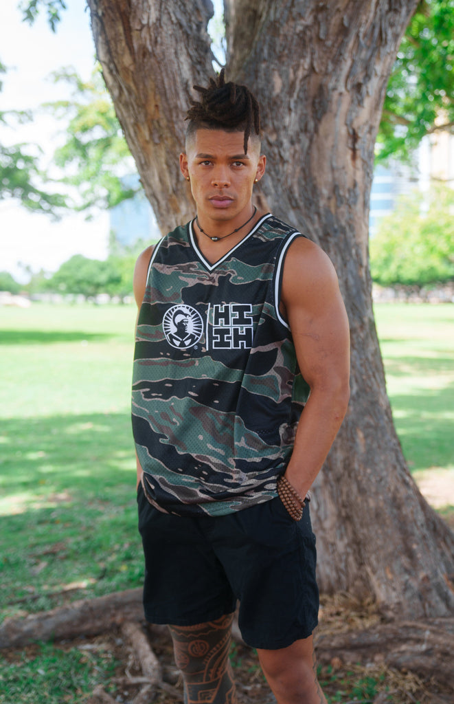 OLIVE & BROWN CAMO ALOHA FESTIVAL BASKETBALL JERSEY Jersey Hawaii's Finest 