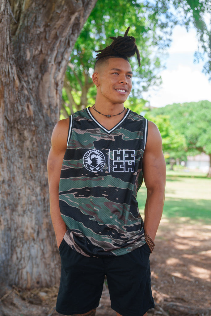 OLIVE & BROWN CAMO ALOHA FESTIVAL BASKETBALL JERSEY Jersey Hawaii's Finest X-SMALL 