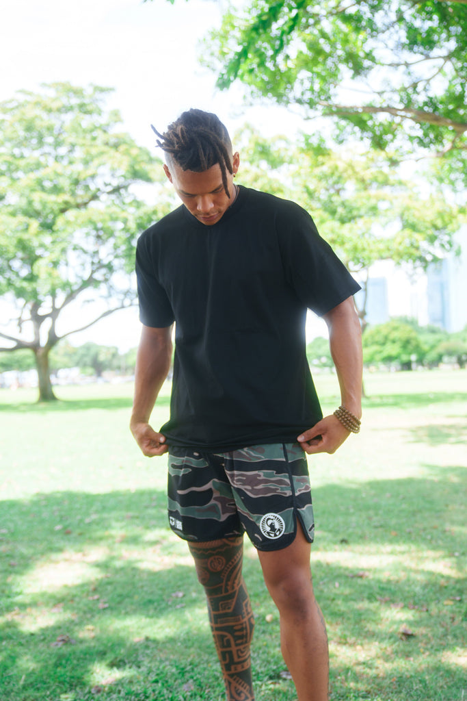 OLIVE & BROWN CAMO ALOHA FESTIVAL PERFORMANCE SHORTS Shorts Hawaii's Finest X-SMALL 