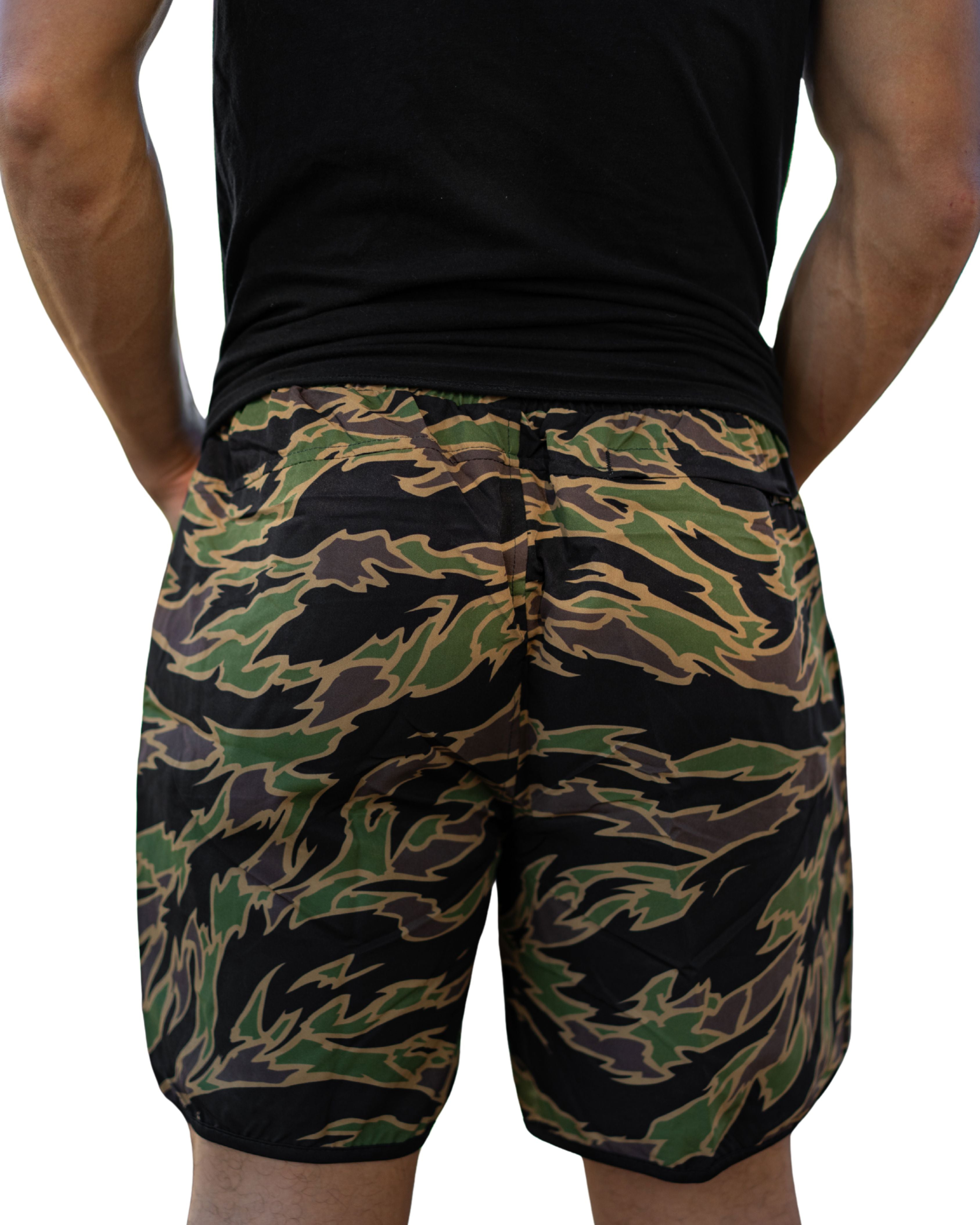 OLIVE & BROWN TIGER CAMO PERFORMANCE SHORTS Shorts Hawaii's Finest 