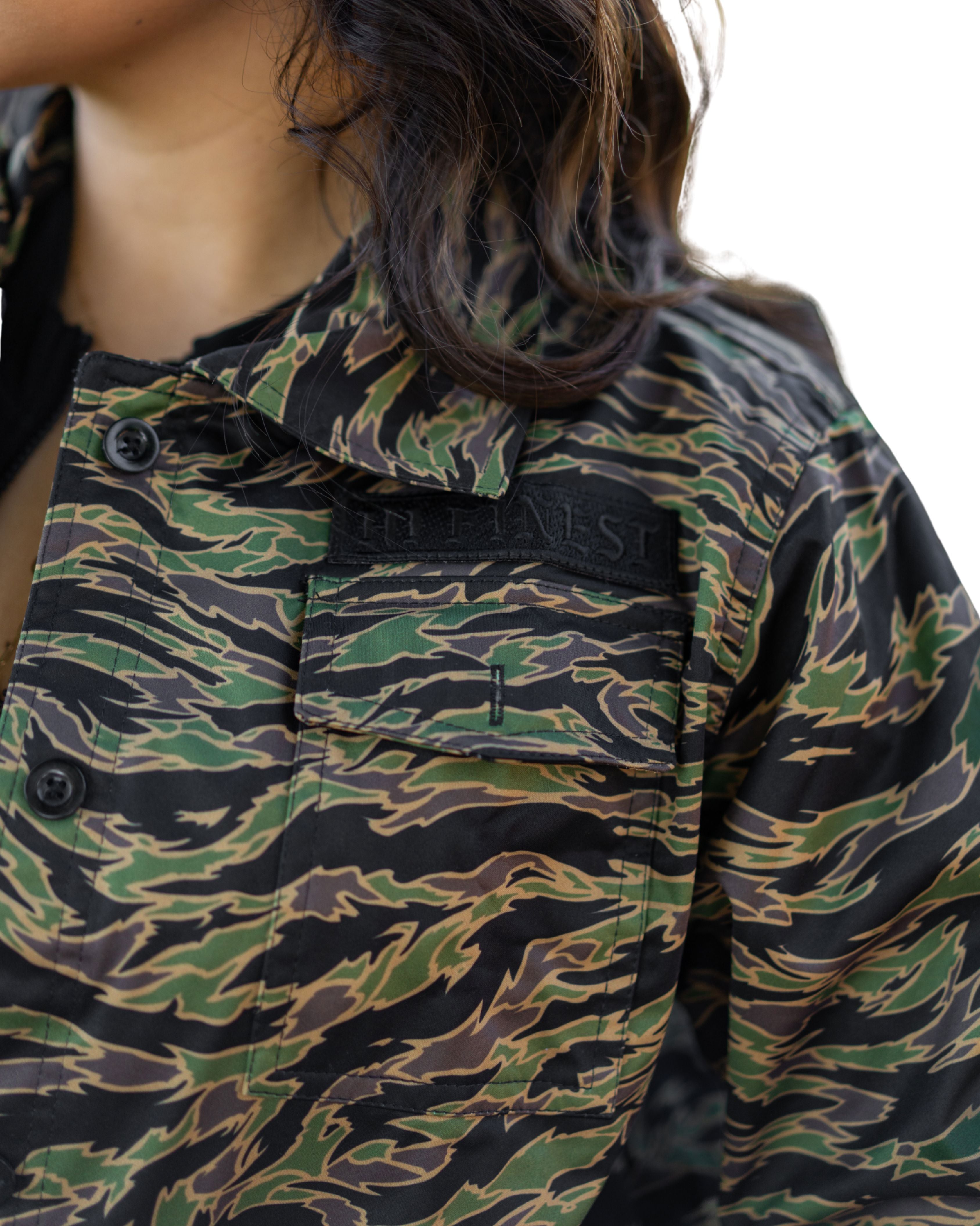 OLIVE & BROWN TIGER CAMO WOMEN'S CROP FIELD JACKET Jacket Hawaii's Finest 