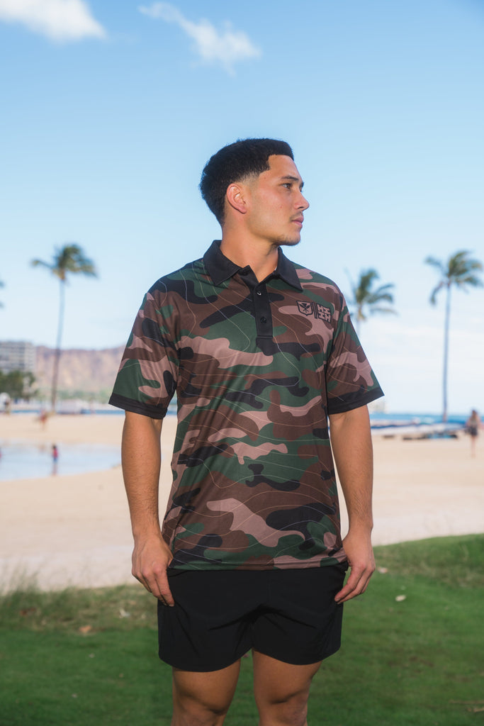 OLIVE CAMO LINES GOLF SHIRT Jersey Hawaii's Finest 