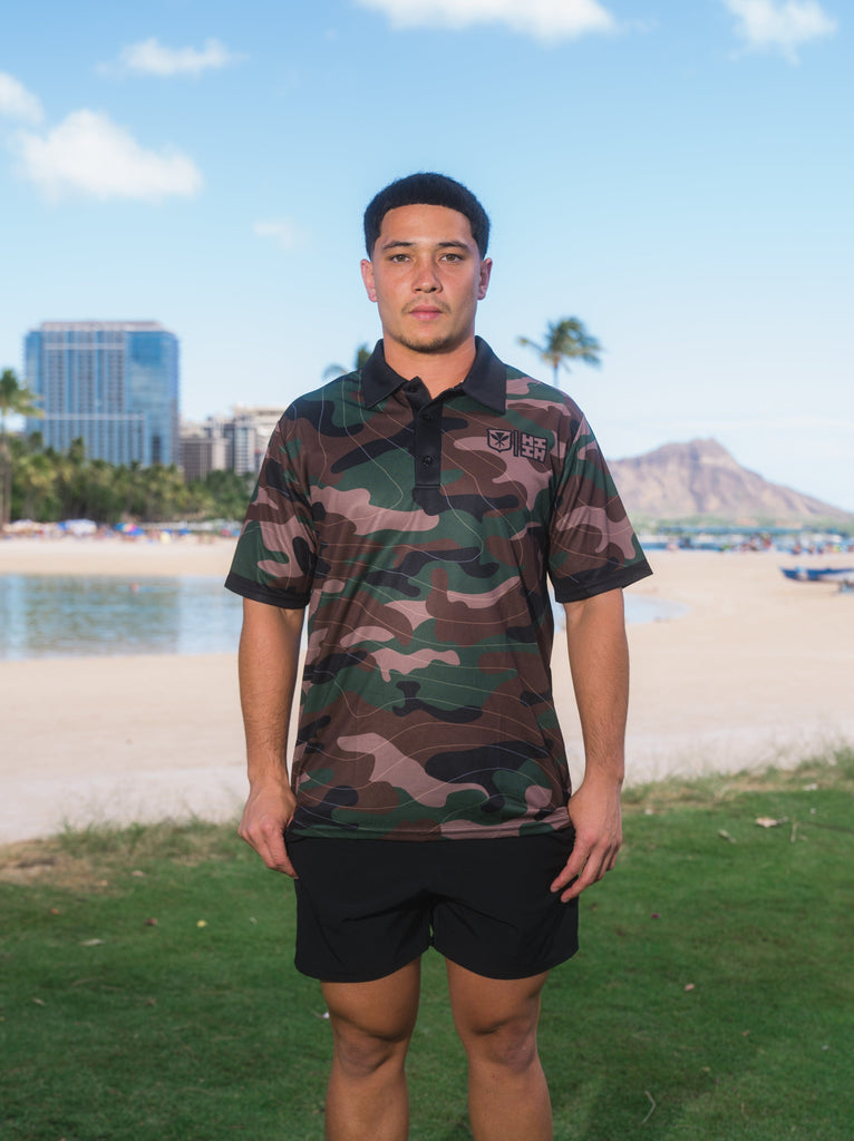 OLIVE CAMO LINES GOLF SHIRT Jersey Hawaii's Finest X-SMALL 