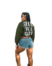 OLIVE GREEN QUILT WOMEN'S OVERSIZED CROP SWEATER Jacket Hawaii's Finest 