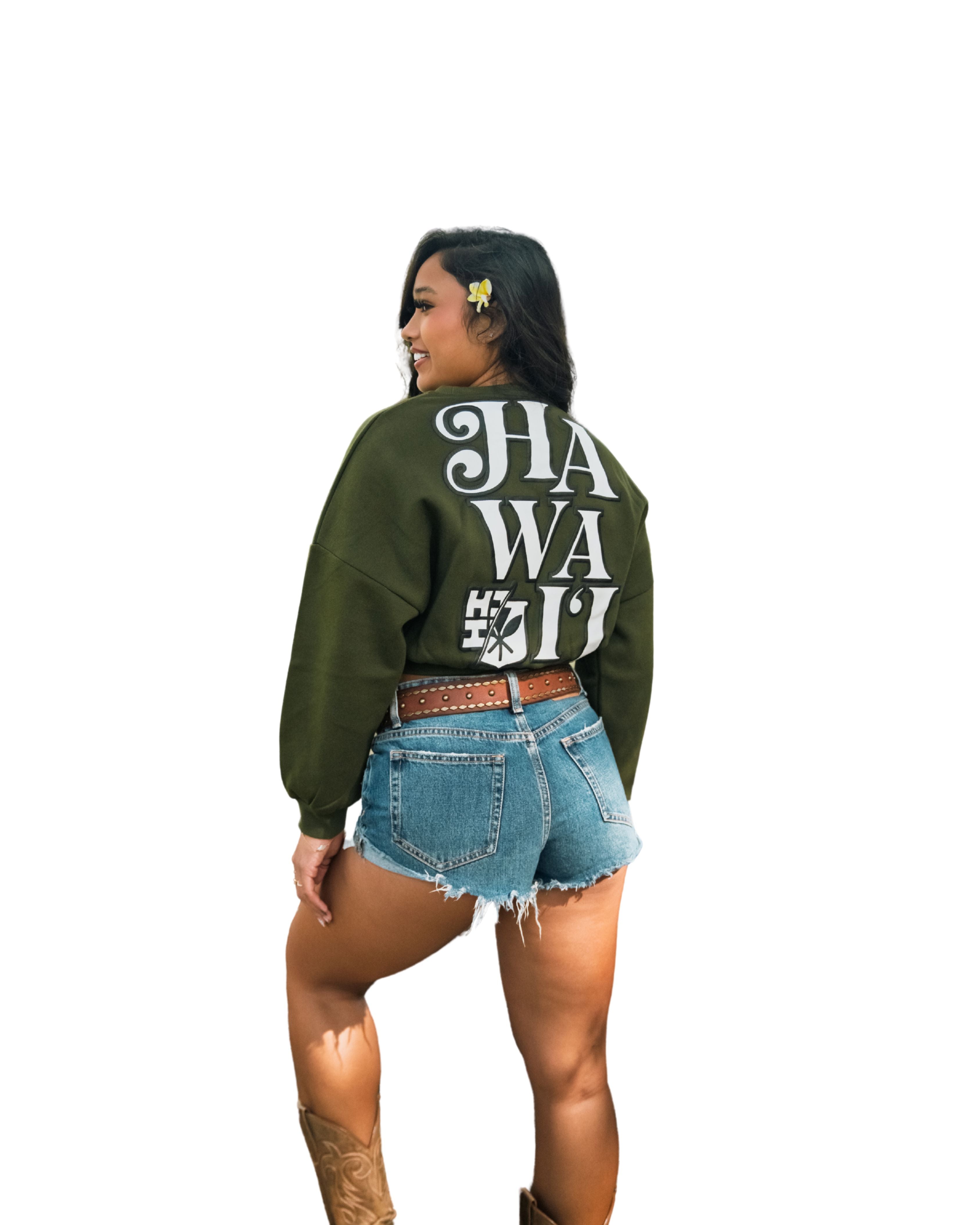 OLIVE GREEN QUILT WOMEN'S OVERSIZED CROP SWEATER Jacket Hawaii's Finest 