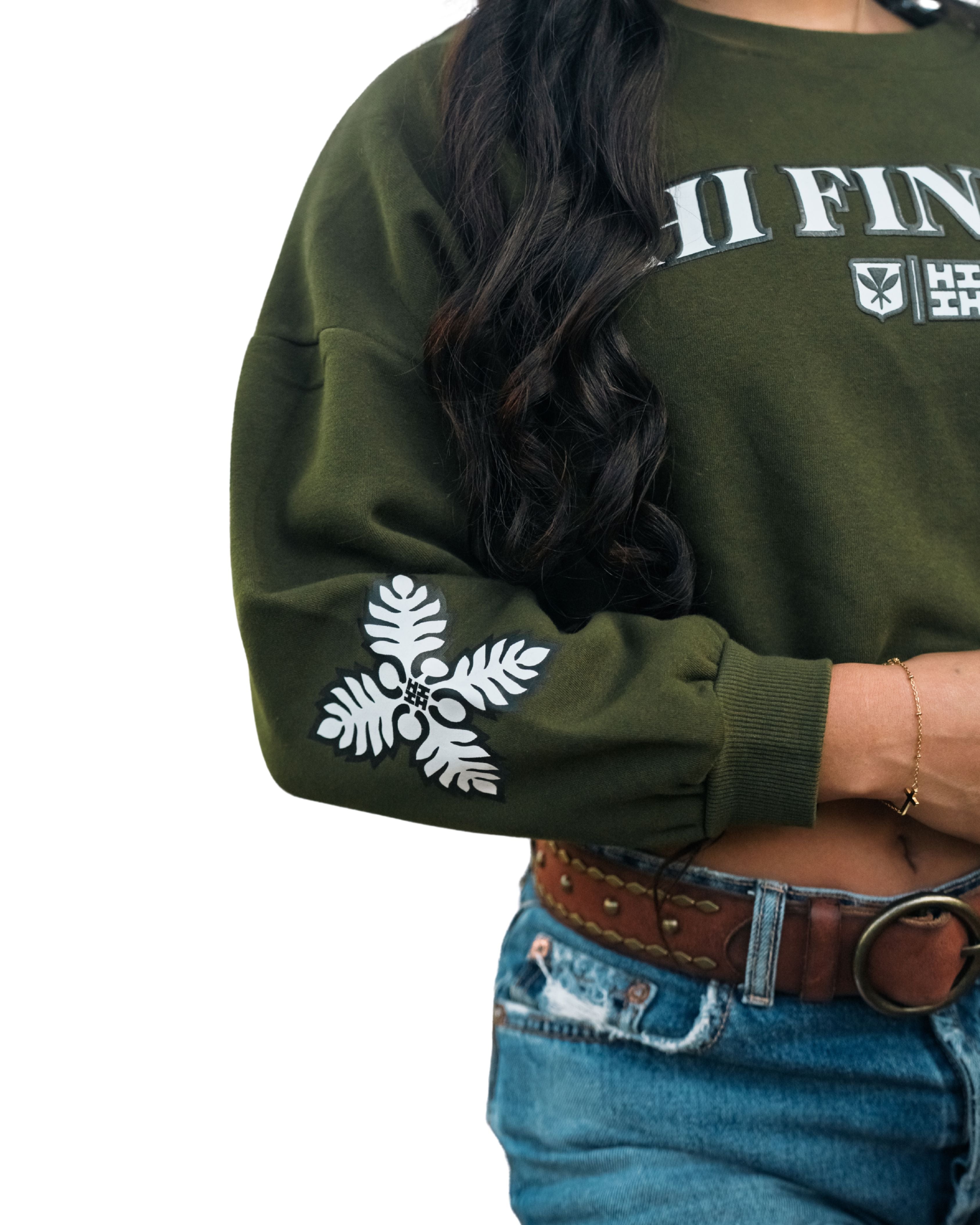 OLIVE GREEN QUILT WOMEN'S OVERSIZED CROP SWEATER Jacket Hawaii's Finest 