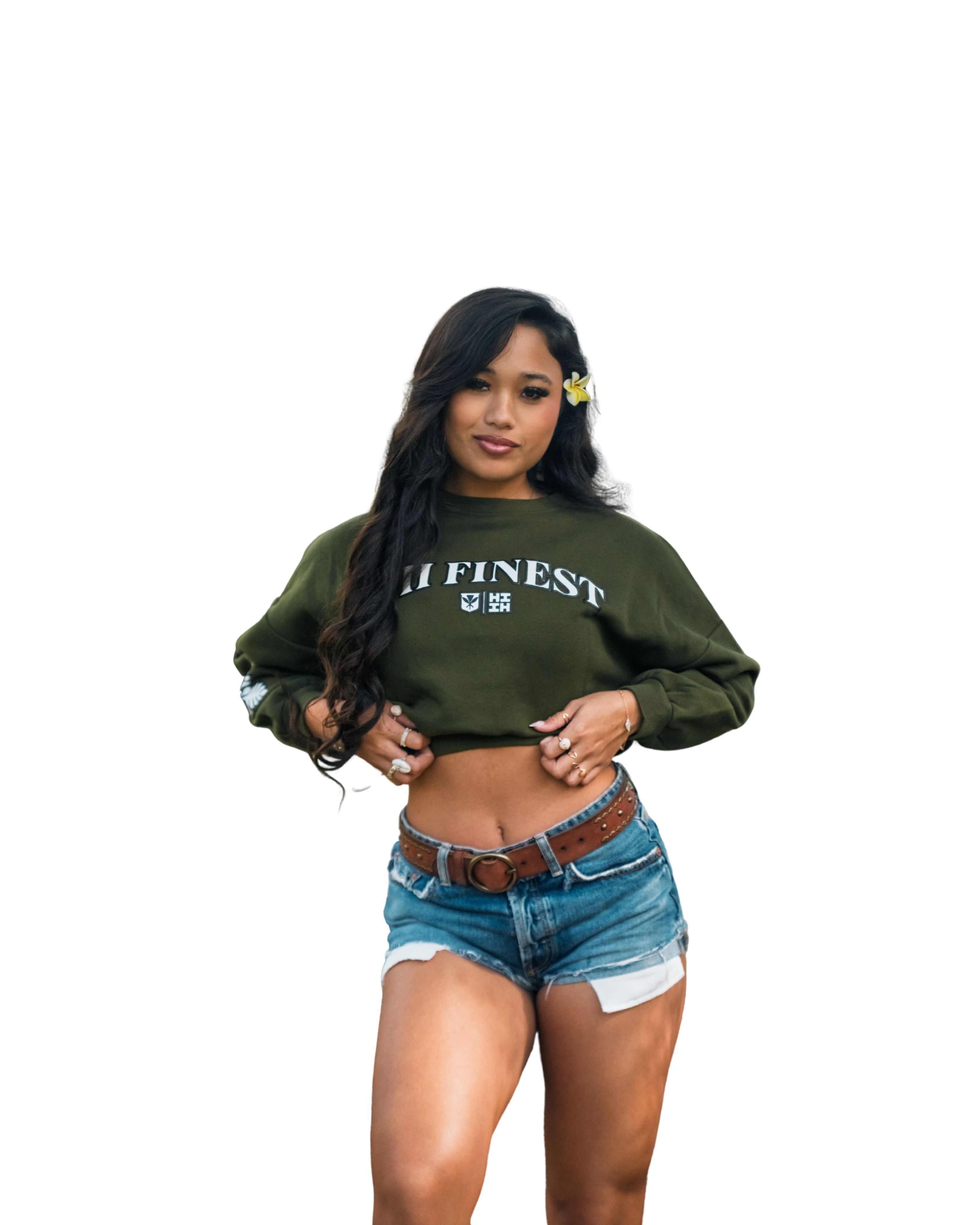 OLIVE GREEN QUILT WOMEN'S OVERSIZED CROP SWEATER Jacket Hawaii's Finest X-SMALL 