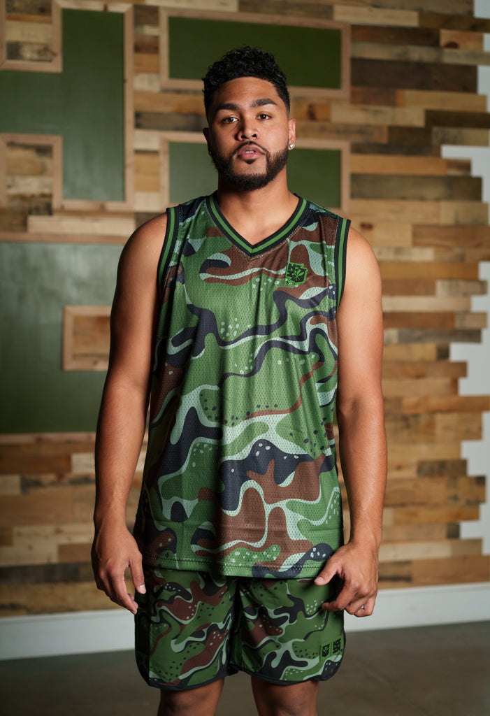 OLIVE MARBLE CAMO MINI COLLECTION BASKETBALL JERSEY Jersey Hawaii's Finest SMALL 