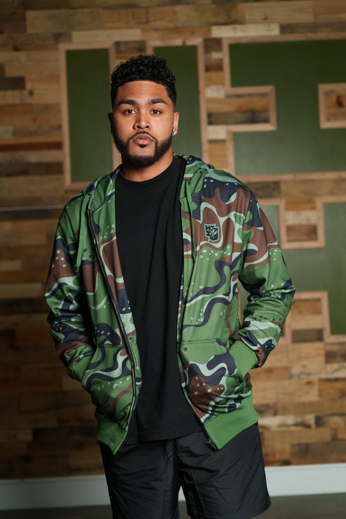 OLIVE MARBLE CAMO MINI COLLECTION HOODIE Jacket Hawaii's Finest SMALL 