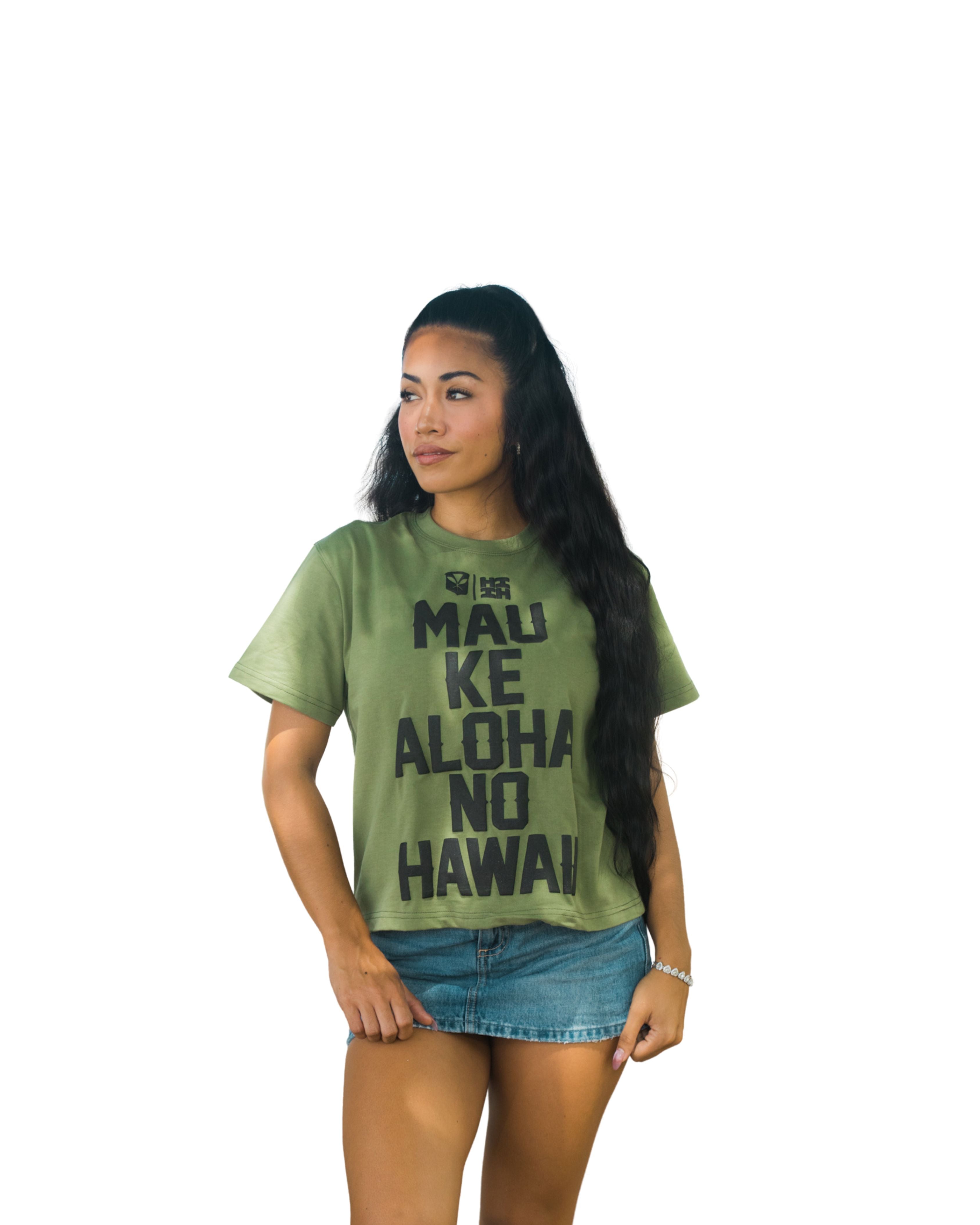 OLIVE MAU KE ALOHA WOMEN'S TEE Shirts Hawaii's Finest X-SMALL 