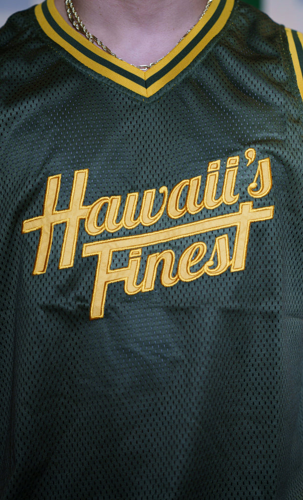 OLIVE & MUSTARD SCRIPT BASKETBALL JERSEY Jersey Hawaii's Finest 