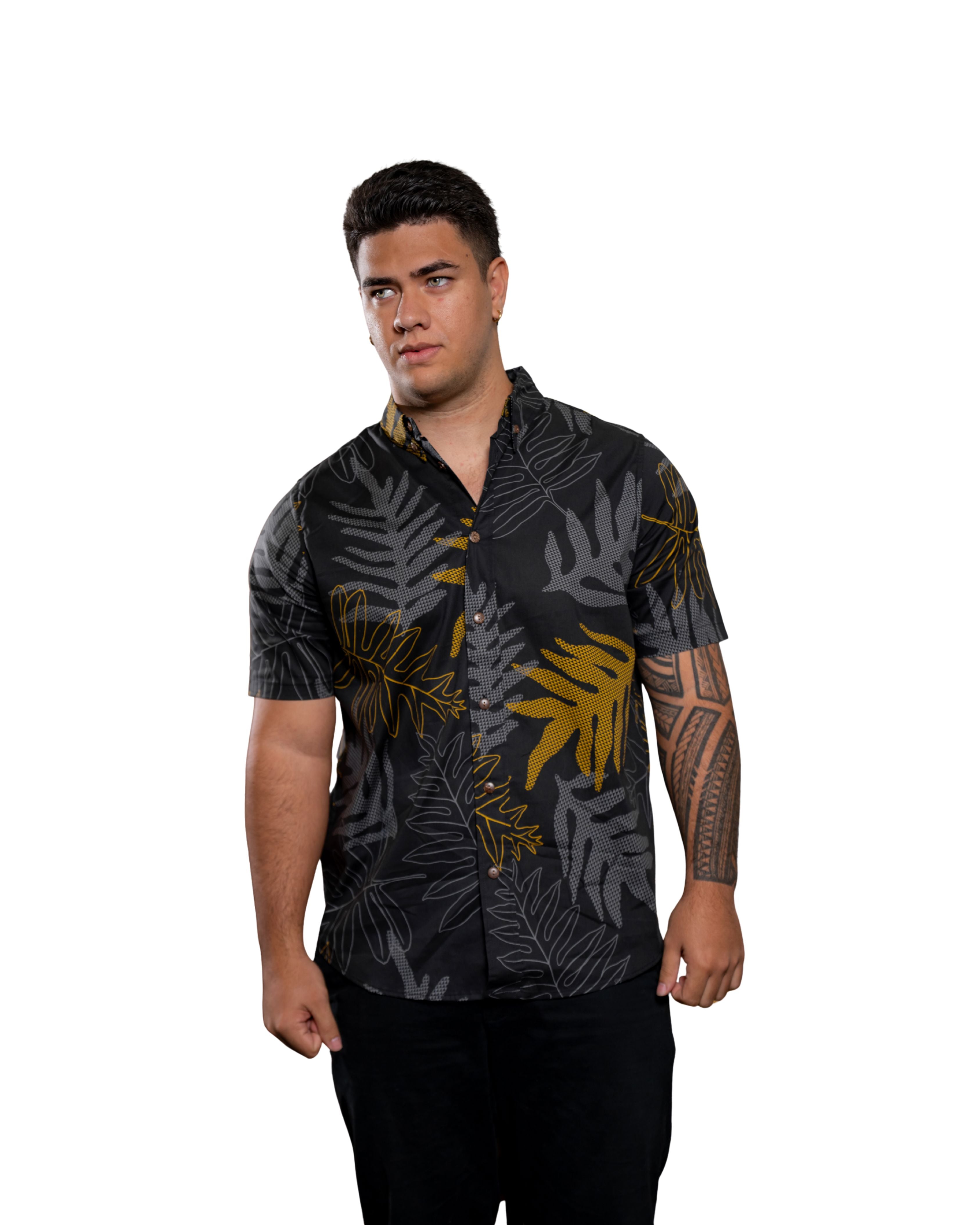 ONAONA MEN'S BLACK & TAUPE ALOHA SHIRT Shirts Hawaii's Finest SMALL 