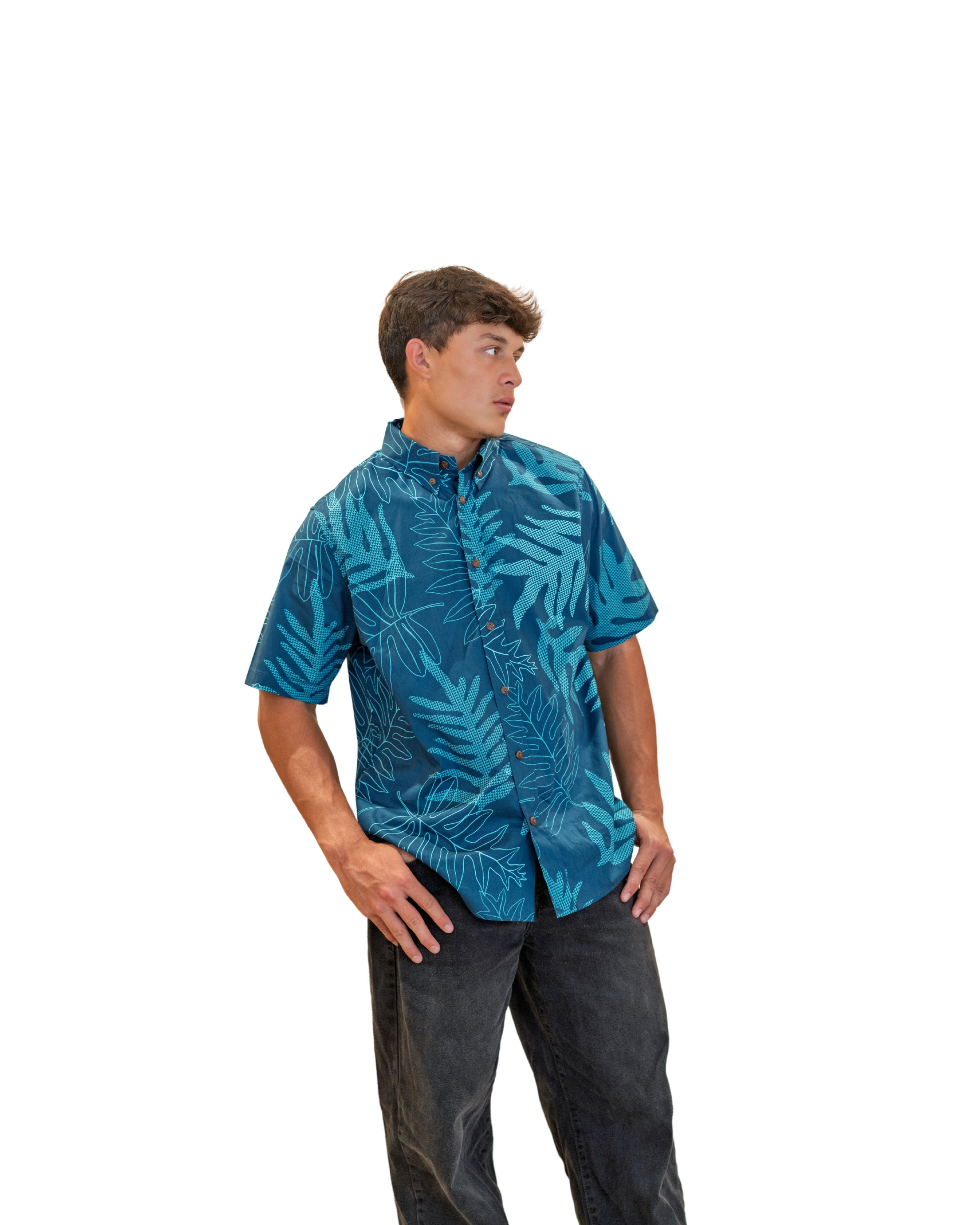 ONAONA MEN'S BLUE ALOHA SHIRT Shirts Hawaii's Finest SMALL 
