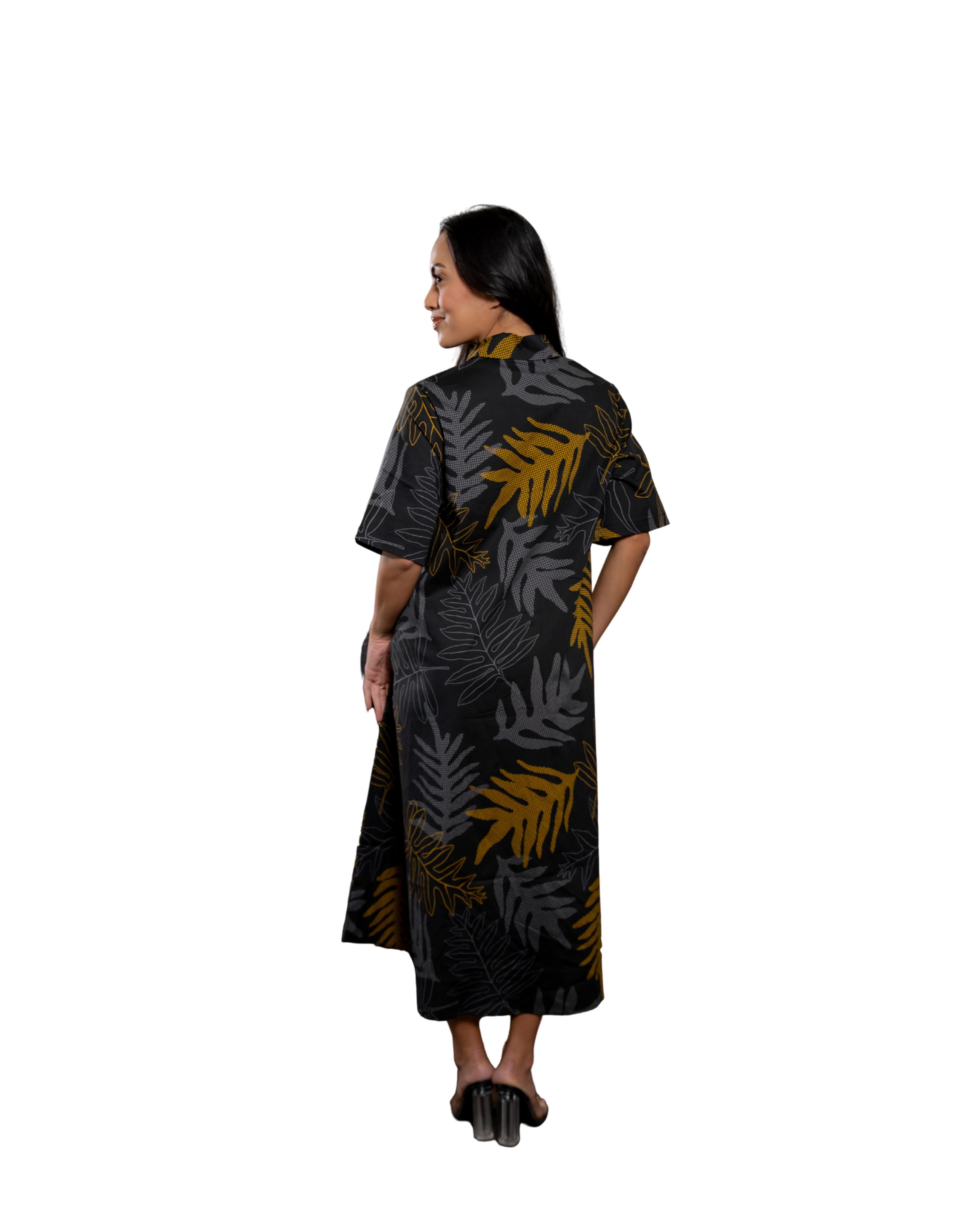 ONAONA WOMEN'S BLACK & TAUPE COLLARED DRESS Shirts Hawaii's Finest 