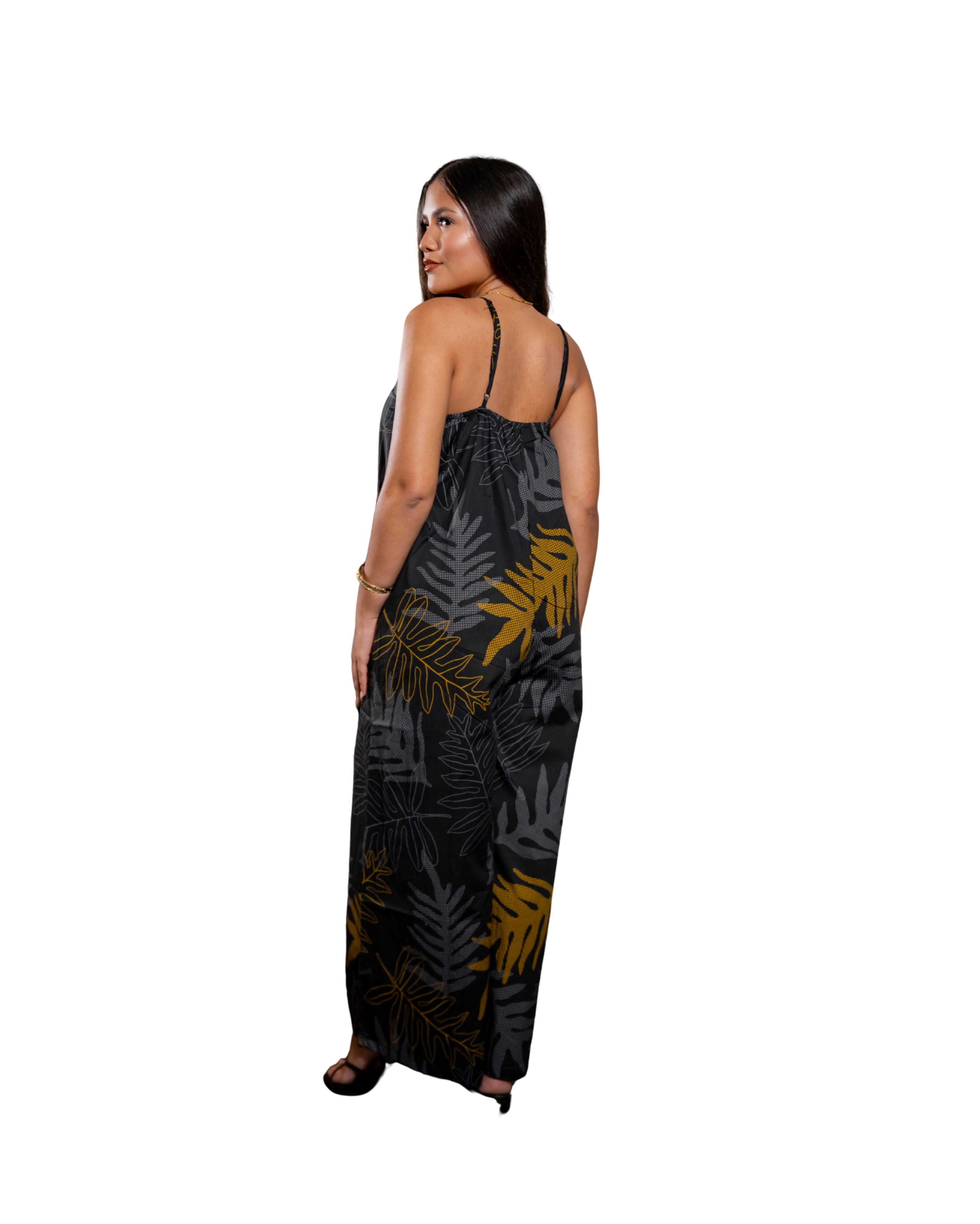 ONAONA WOMEN'S BLACK & TAUPE FLOWY JUMPSUIT Shirts Hawaii's Finest 