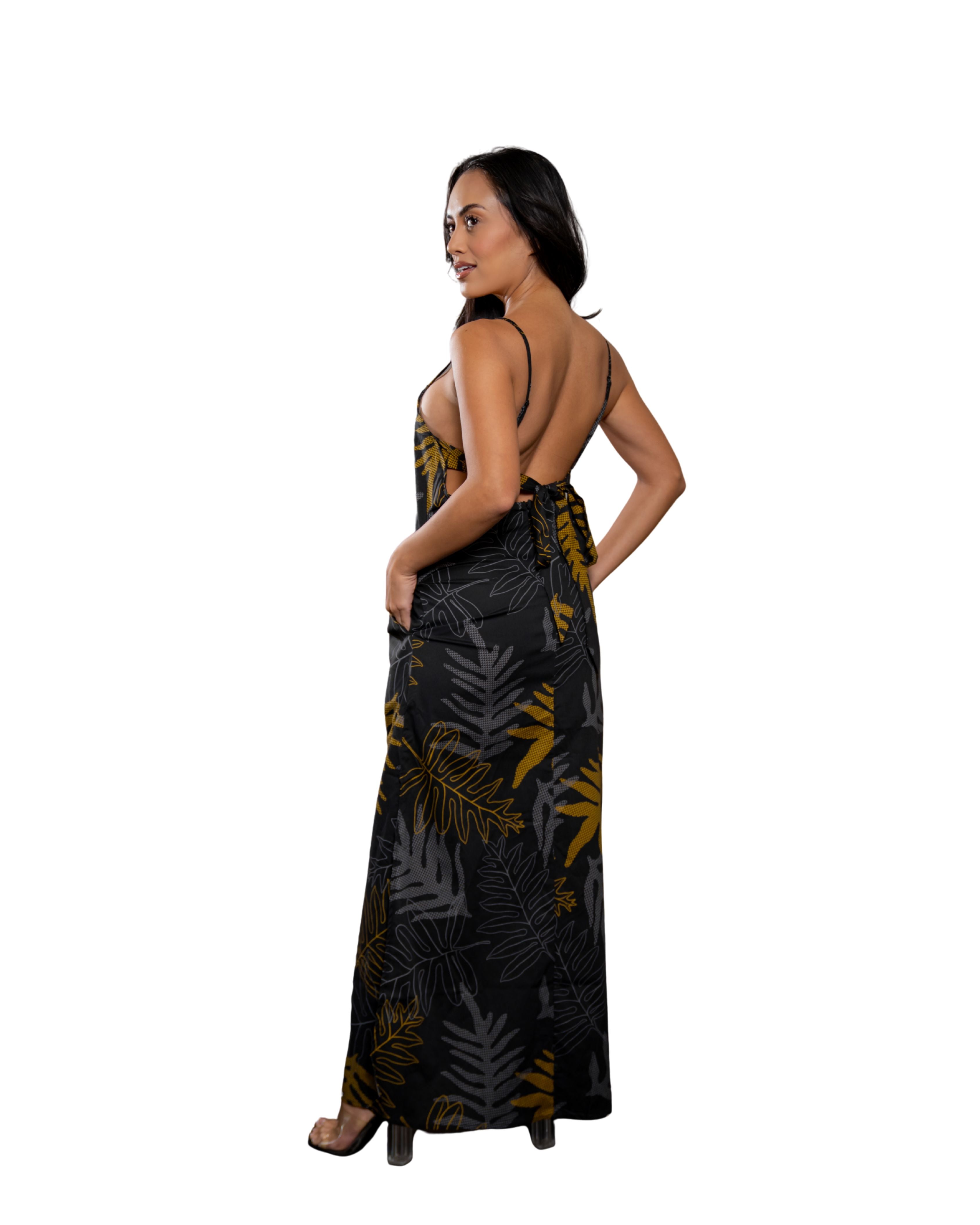 ONAONA WOMEN'S BLACK & TAUPE MAXI DRESS Shirts Hawaii's Finest 