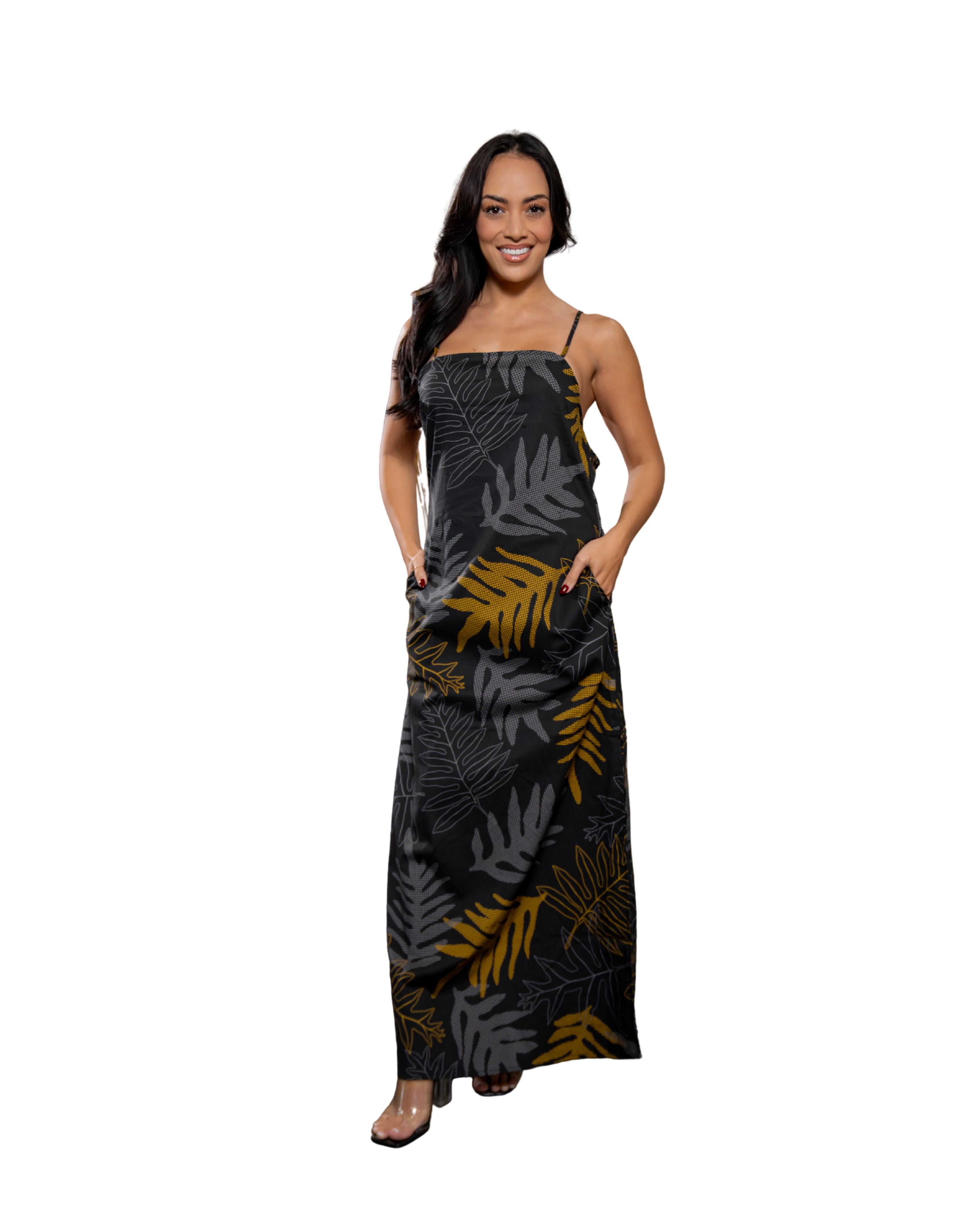 ONAONA WOMEN'S BLACK & TAUPE MAXI DRESS Shirts Hawaii's Finest X-SMALL 