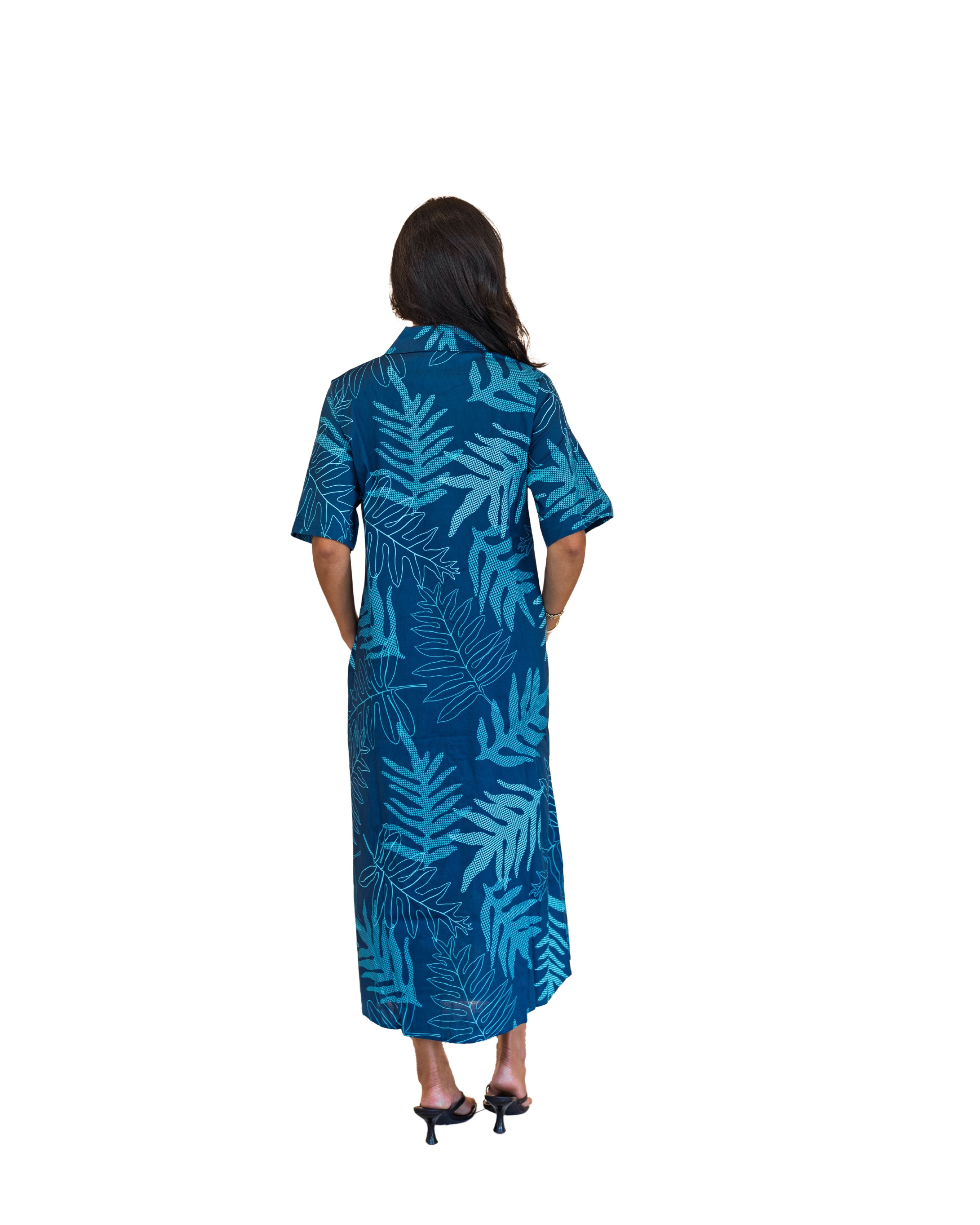 ONAONA WOMEN'S BLUE COLLARED DRESS Shirts Hawaii's Finest 