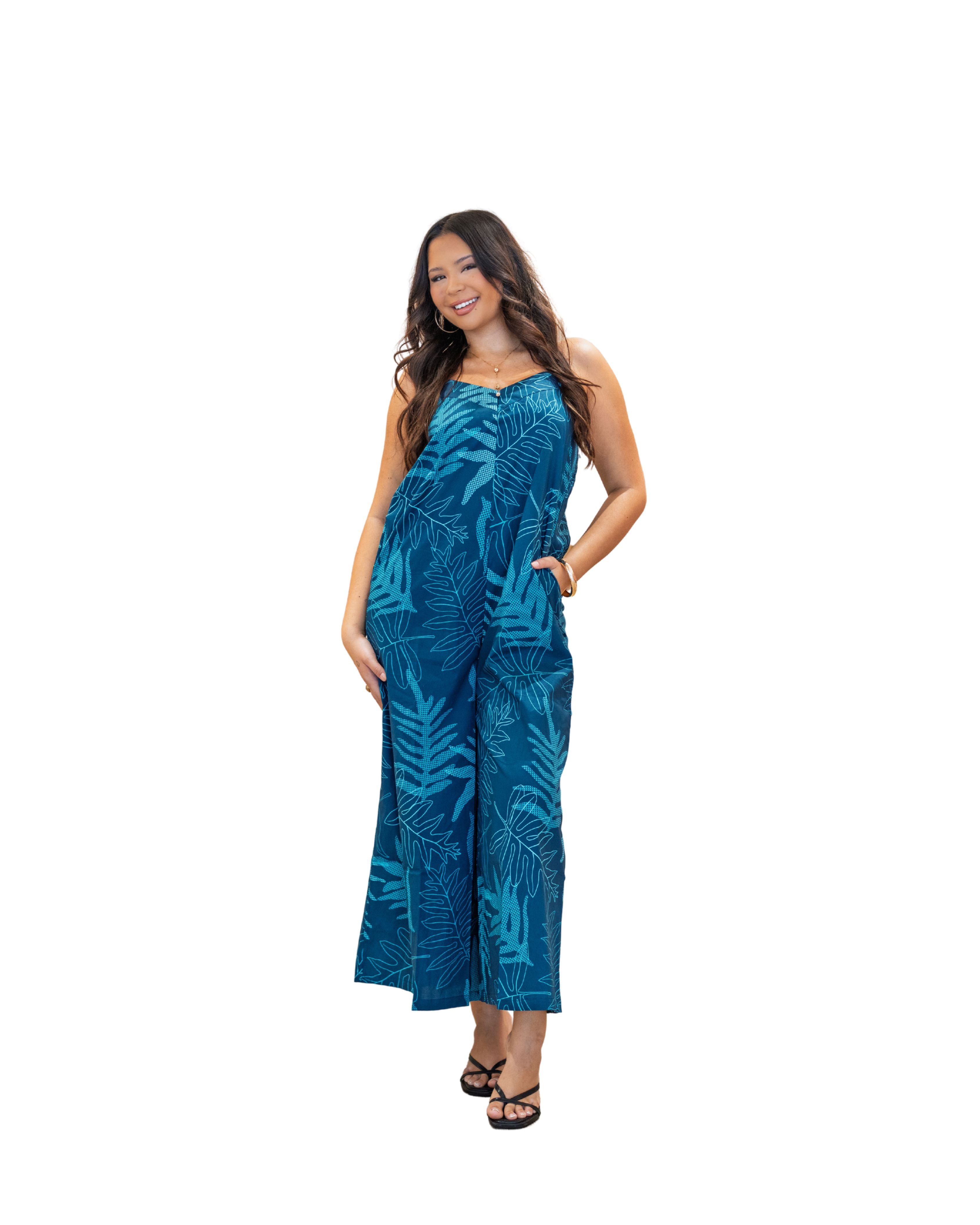 ONAONA WOMEN'S BLUE FLOWY JUMPSUIT Shirts Hawaii's Finest X-SMALL 
