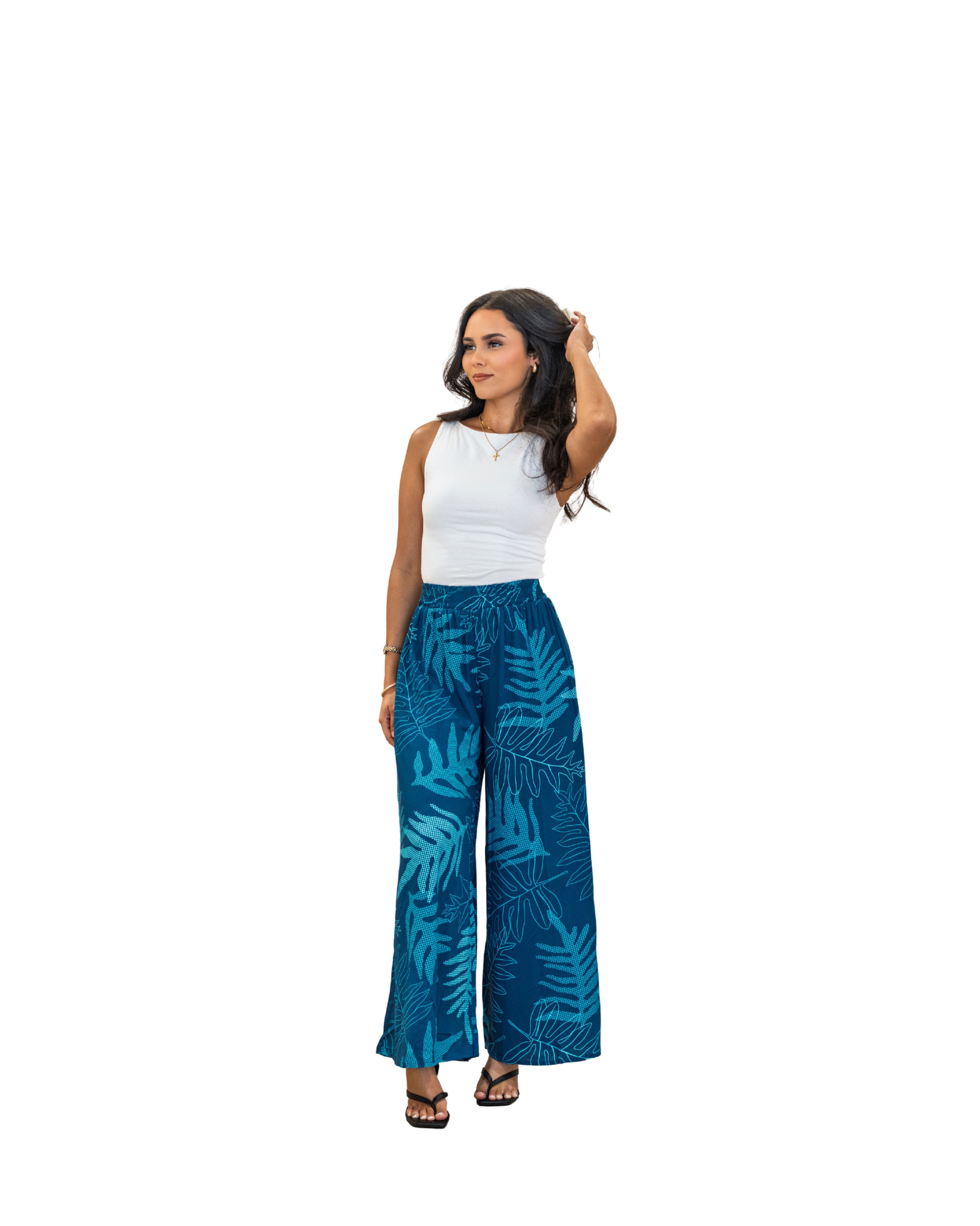 ONAONA WOMEN'S BLUE FLOWY PANTS Shirts Hawaii's Finest X-SMALL 