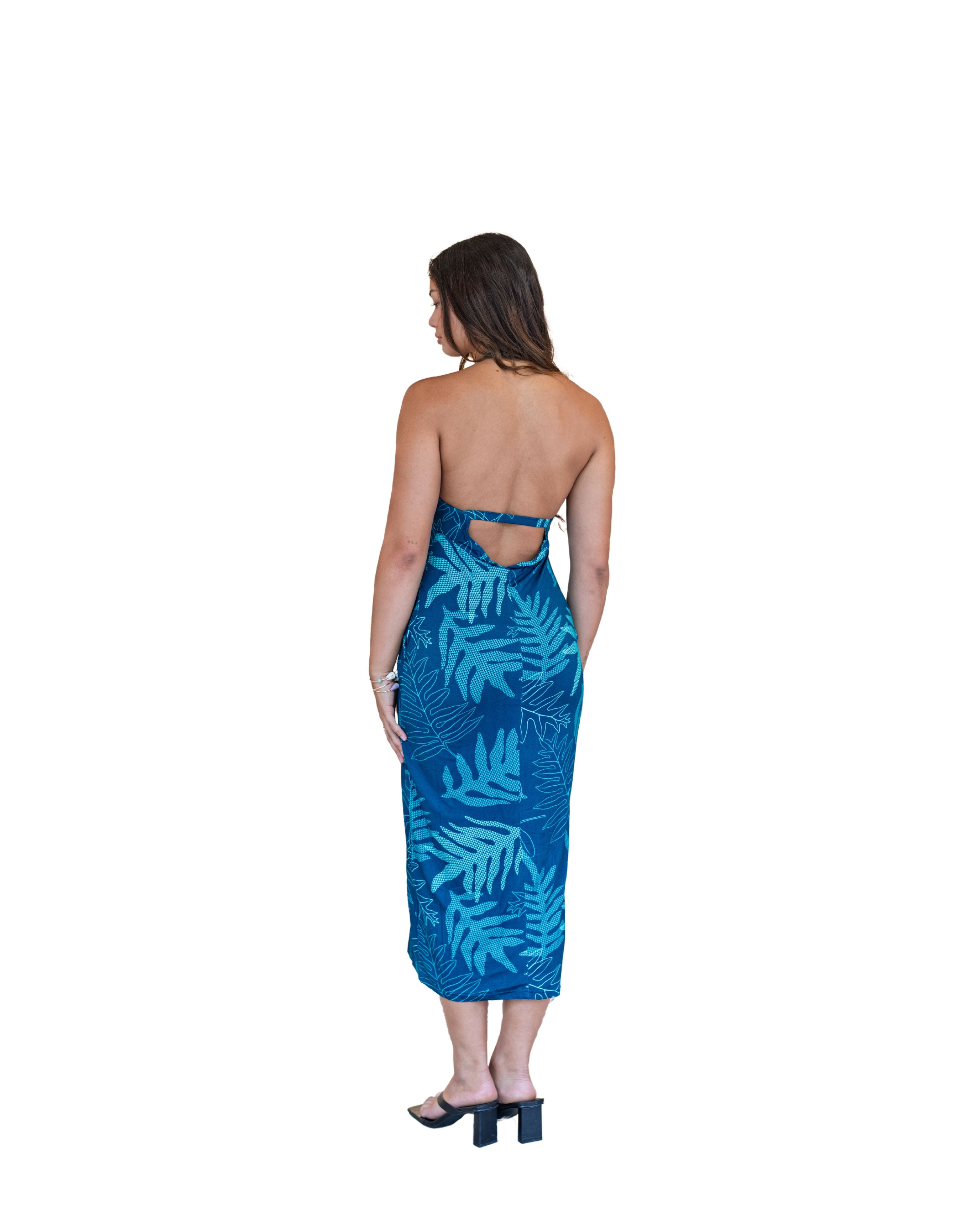 ONAONA WOMEN'S BLUE HALTER FITTED DRESS Shirts Hawaii's Finest 