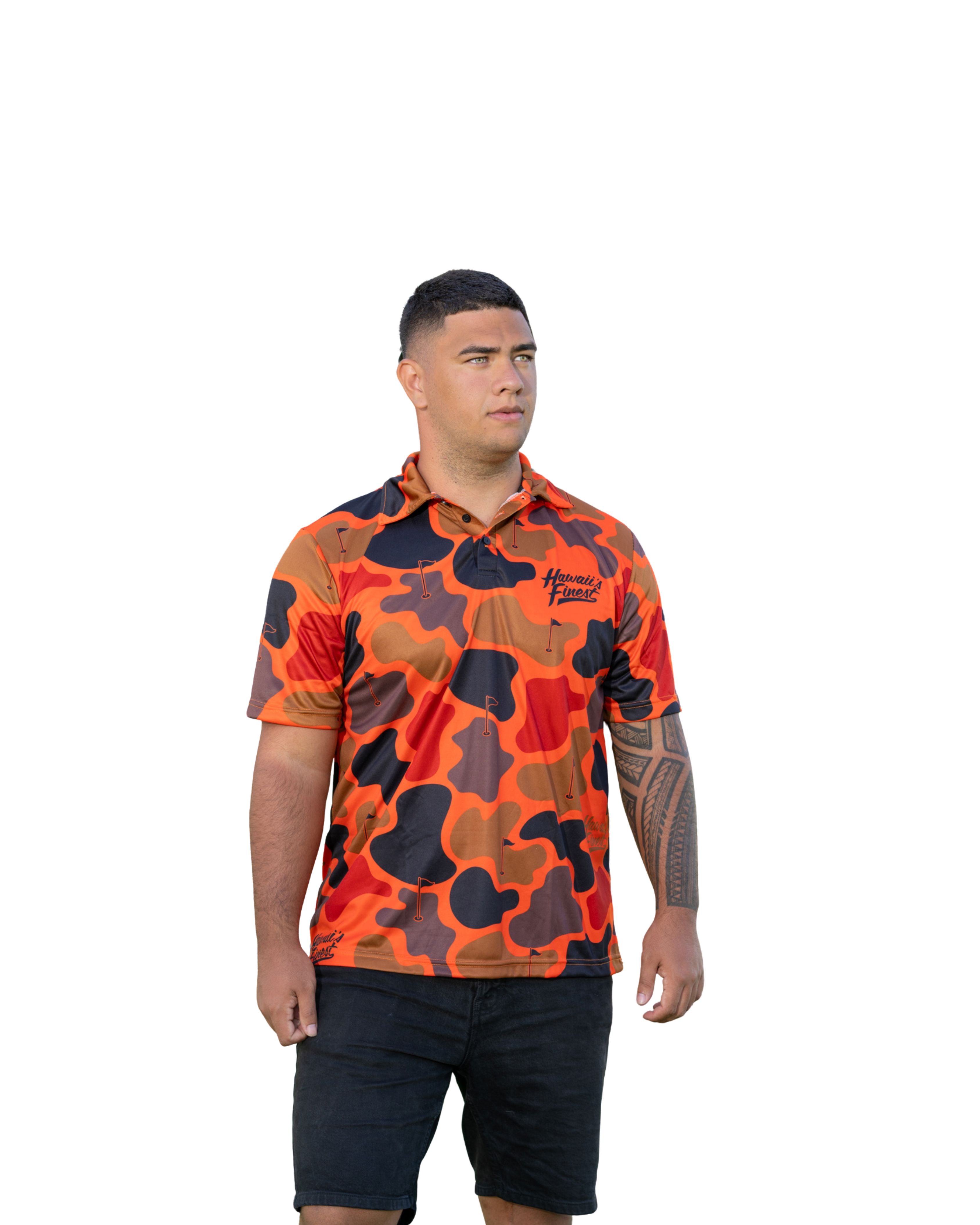 ORANGE GOLF CAMO GOLF SHIRT Shirts Hawaii's Finest X-SMALL 