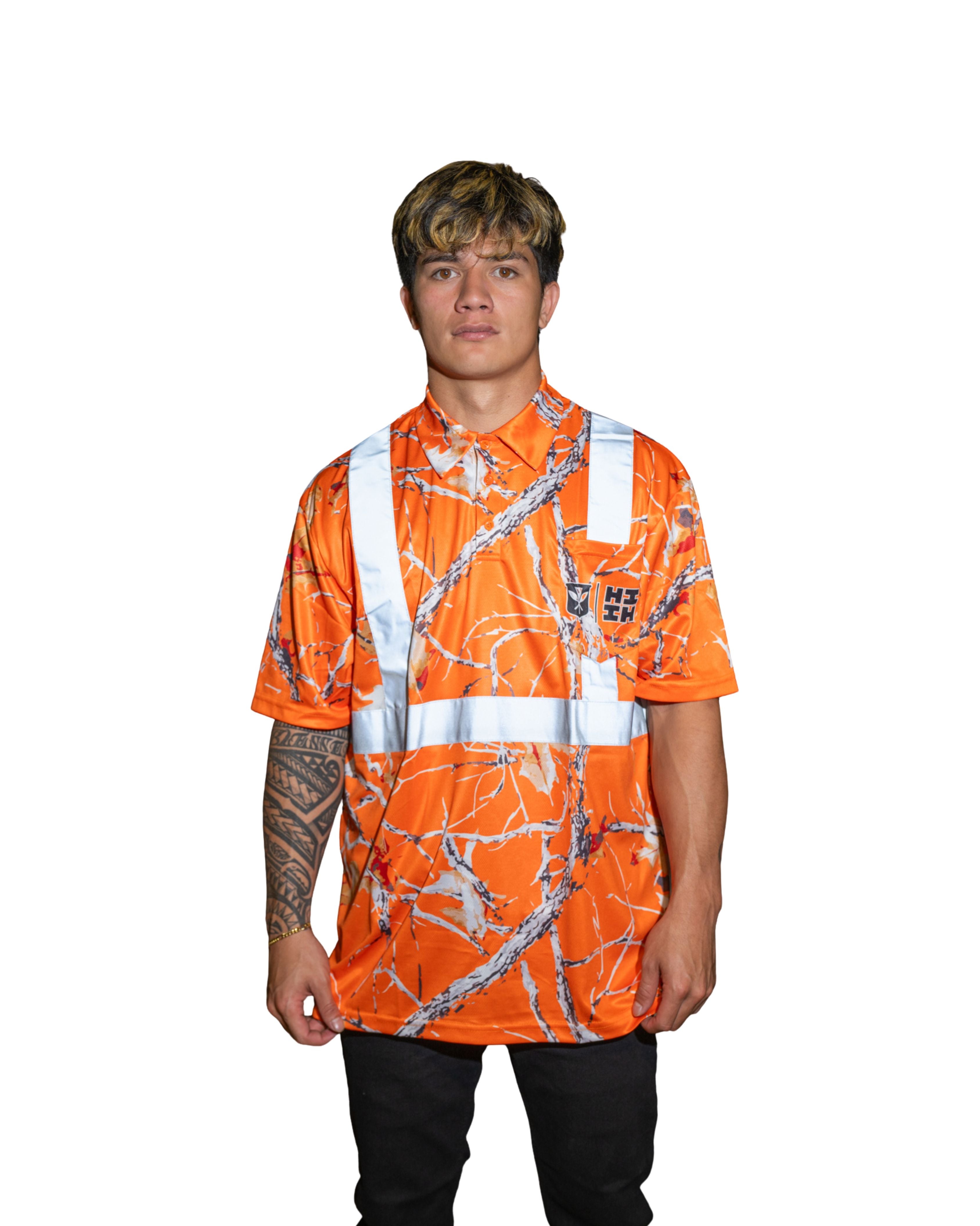 ORANGE HI-VIS TREE GOLF SHIRT Jersey Hawaii's Finest X-SMALL 