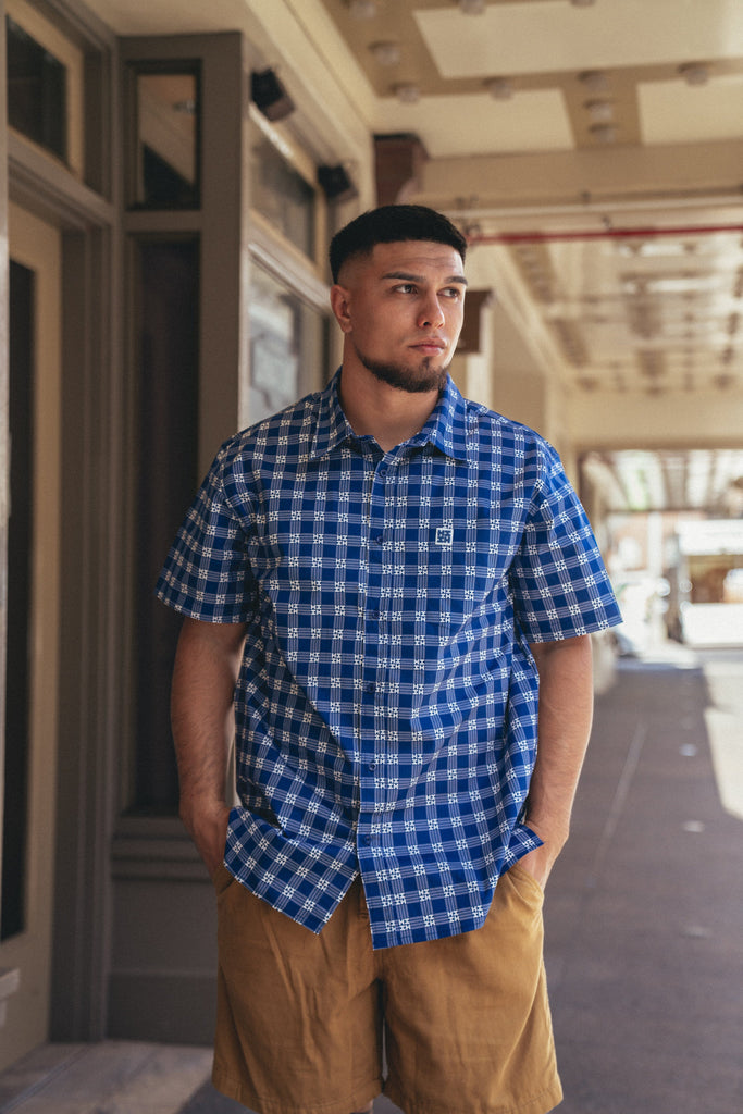 PALAKA MEN'S BLUE ALOHA SHIRT Shirts Hawaii's Finest X-SMALL 