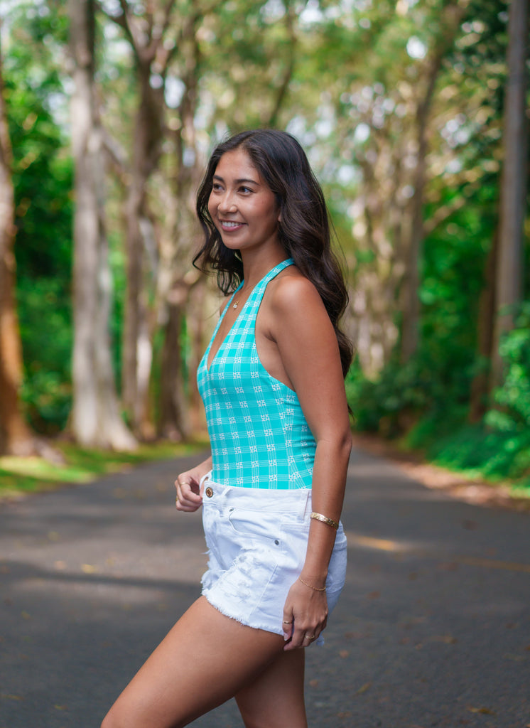 PALAKA WOMEN'S MINT TIE HALTER BODYSUIT Shirts Hawaii's Finest 