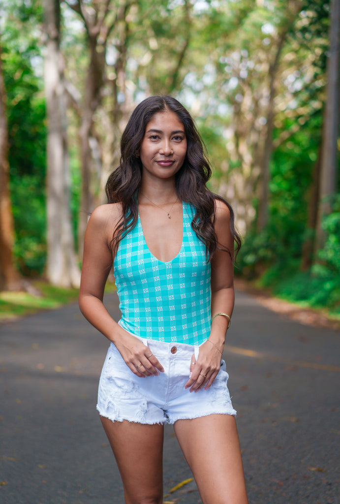 PALAKA WOMEN'S MINT TIE HALTER BODYSUIT Shirts Hawaii's Finest X-SMALL 