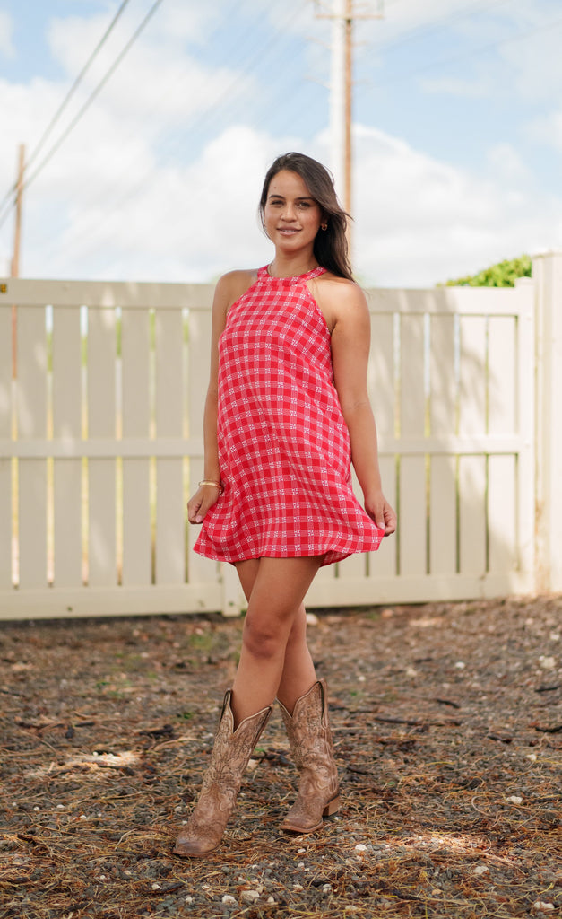 PALAKA WOMEN'S RED A-LINE DRESS Shirts Hawaii's Finest X-SMALL 