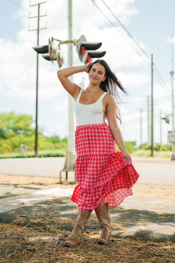 PALAKA WOMEN'S RED RUFFLE HEM SKIRT Shirts Hawaii's Finest X-SMALL 