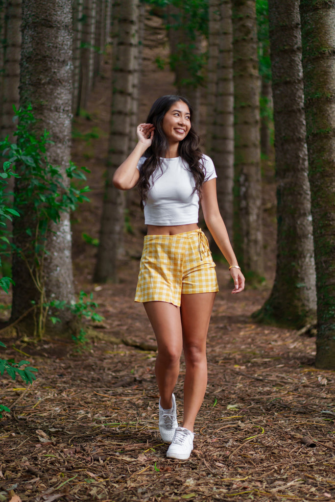 PALAKA WOMEN'S YELLOW SIDE KNOT SKORT Shirts Hawaii's Finest X-SMALL 