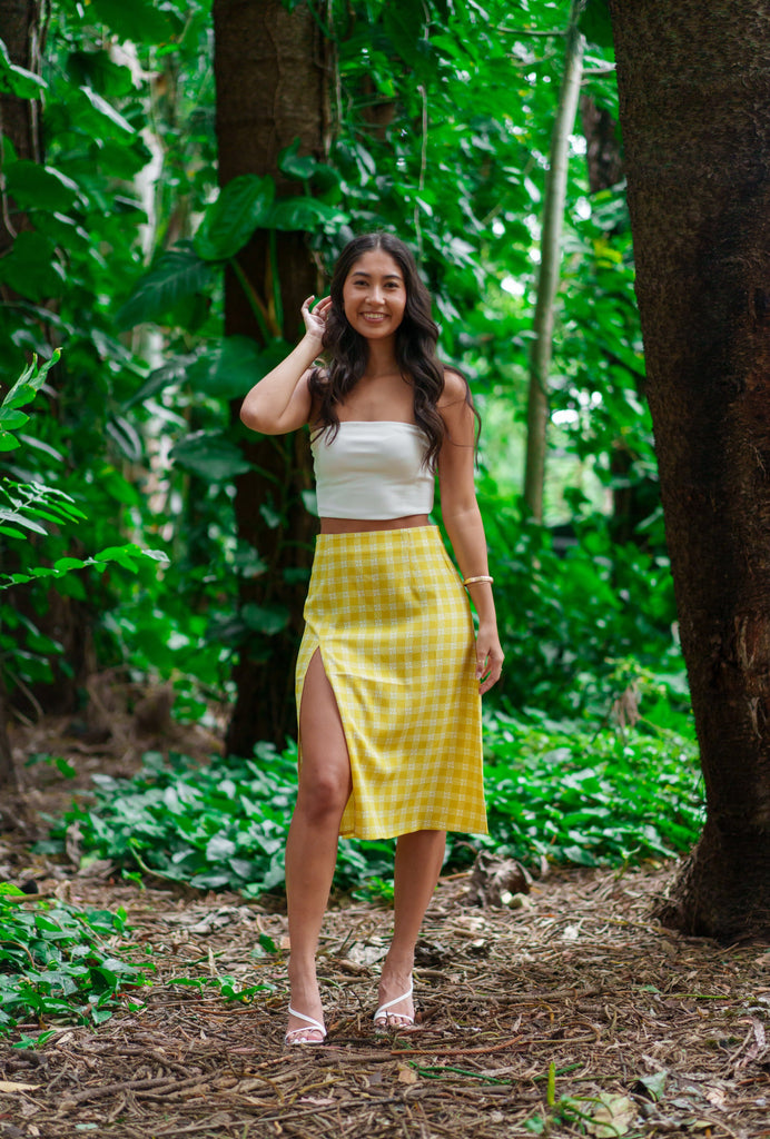 PALAKA WOMEN'S YELLOW SPLIT THIGH SKIRT Shirts Hawaii's Finest X-SMALL 