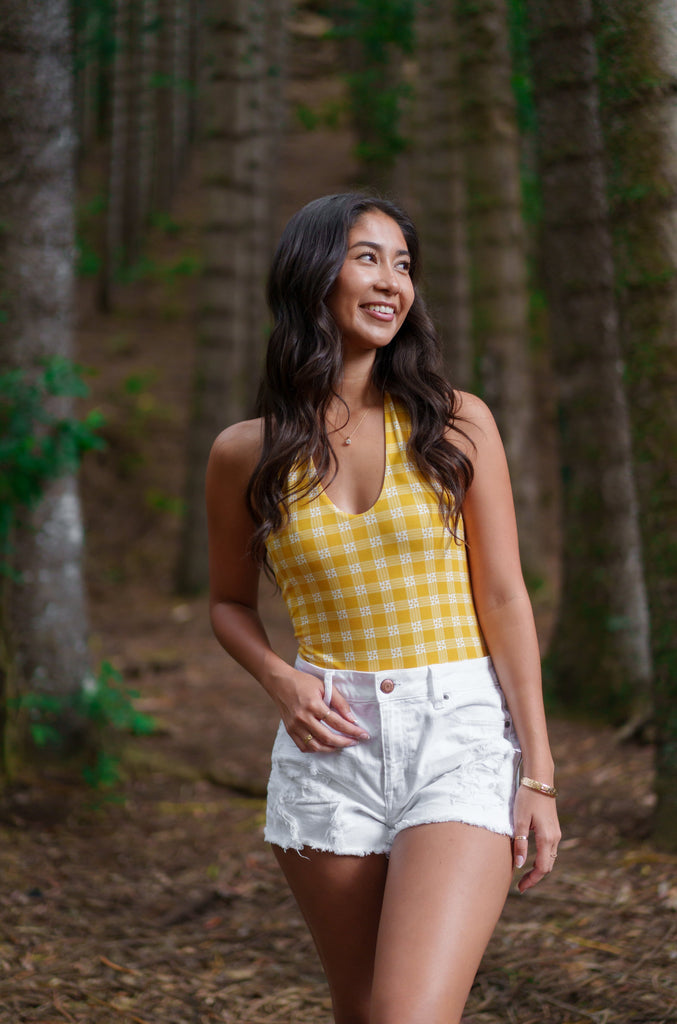 PALAKA WOMEN'S YELLOW TIE HALTER BODYSUIT Shirts Hawaii's Finest 