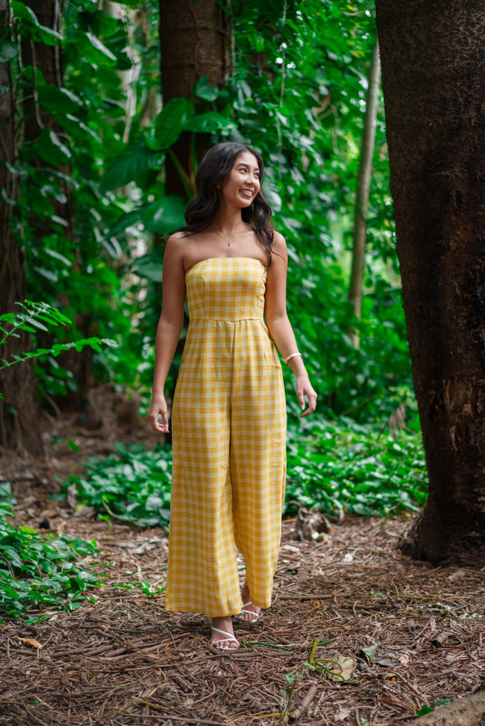 PALAKA WOMEN'S YELLOW WIDE PANT JUMPSUIT Shirts Hawaii's Finest X-SMALL 