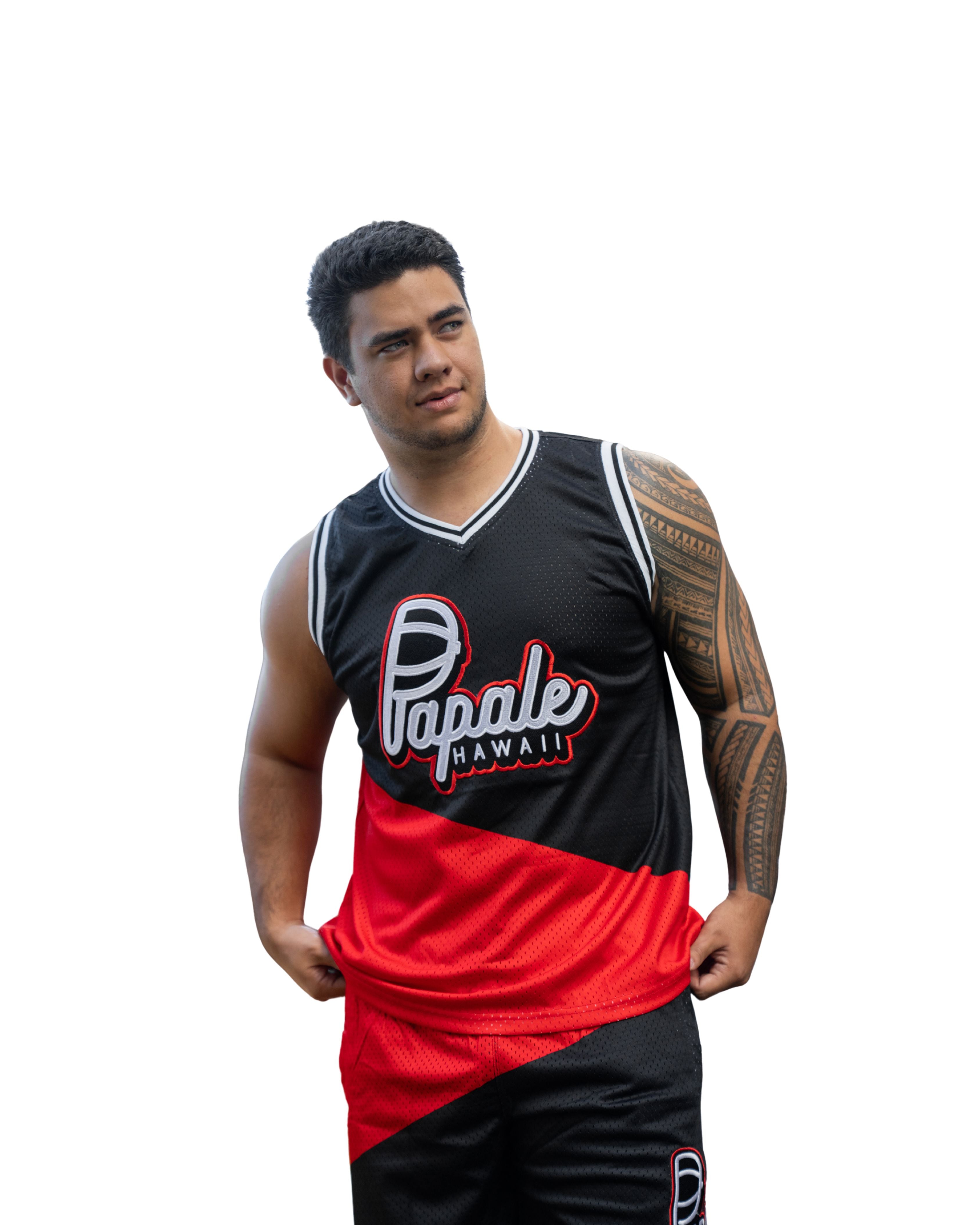 PAPALE RED COLOR BLOCK BASKETBALL JERSEY Jersey Hawaii's Finest SMALL 